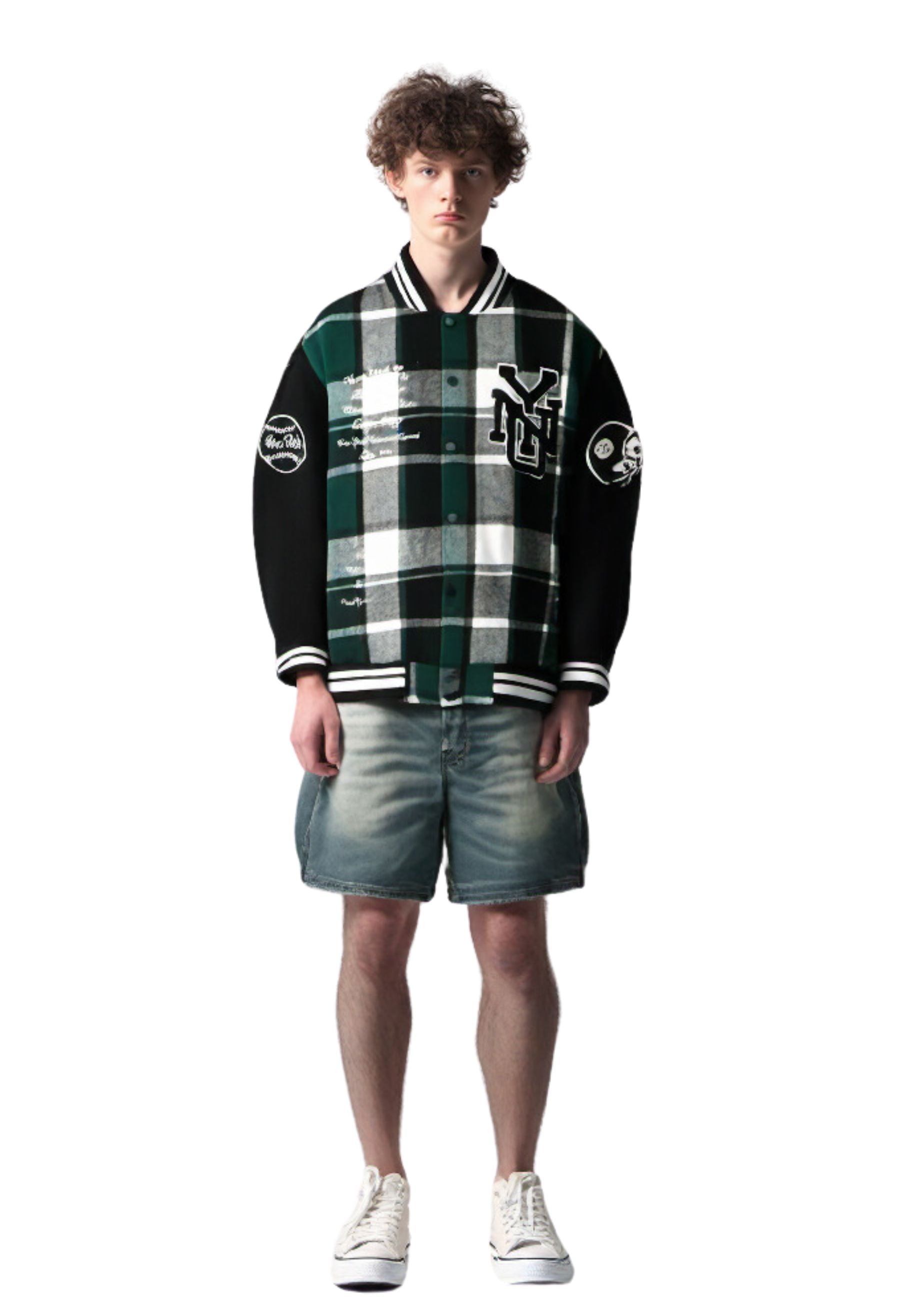 CAZADORA VERDE SQUARES VARSITY JACKET
