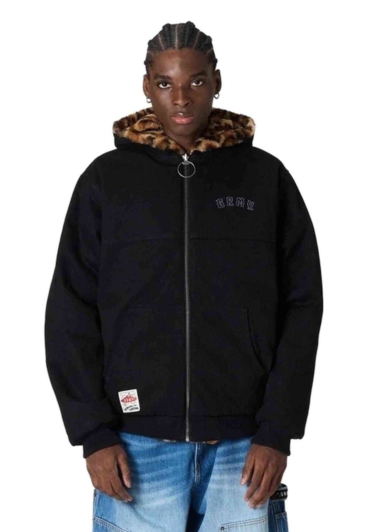 CAZADORA GRIMEY NEGRA THE PROPS REVERSIBLE LEOPARD HOODED JACKET