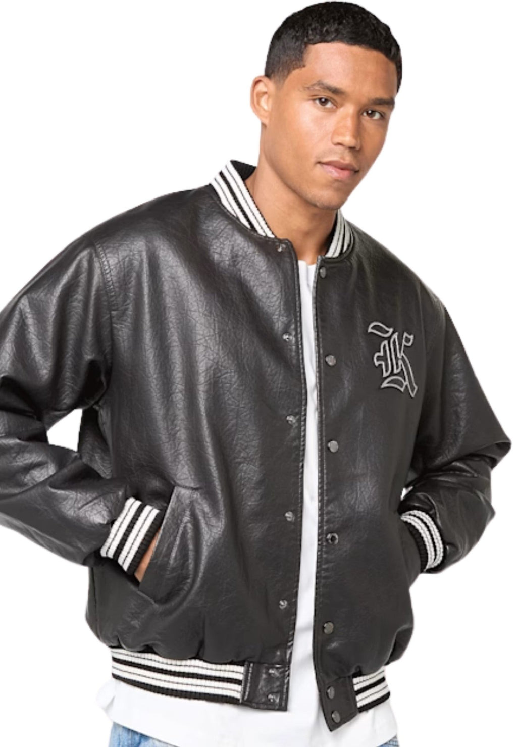 CAZADORA KARL KANI NEGRA WESTERN PU LEATHER COLLEGE JACKET - AREA ZERO