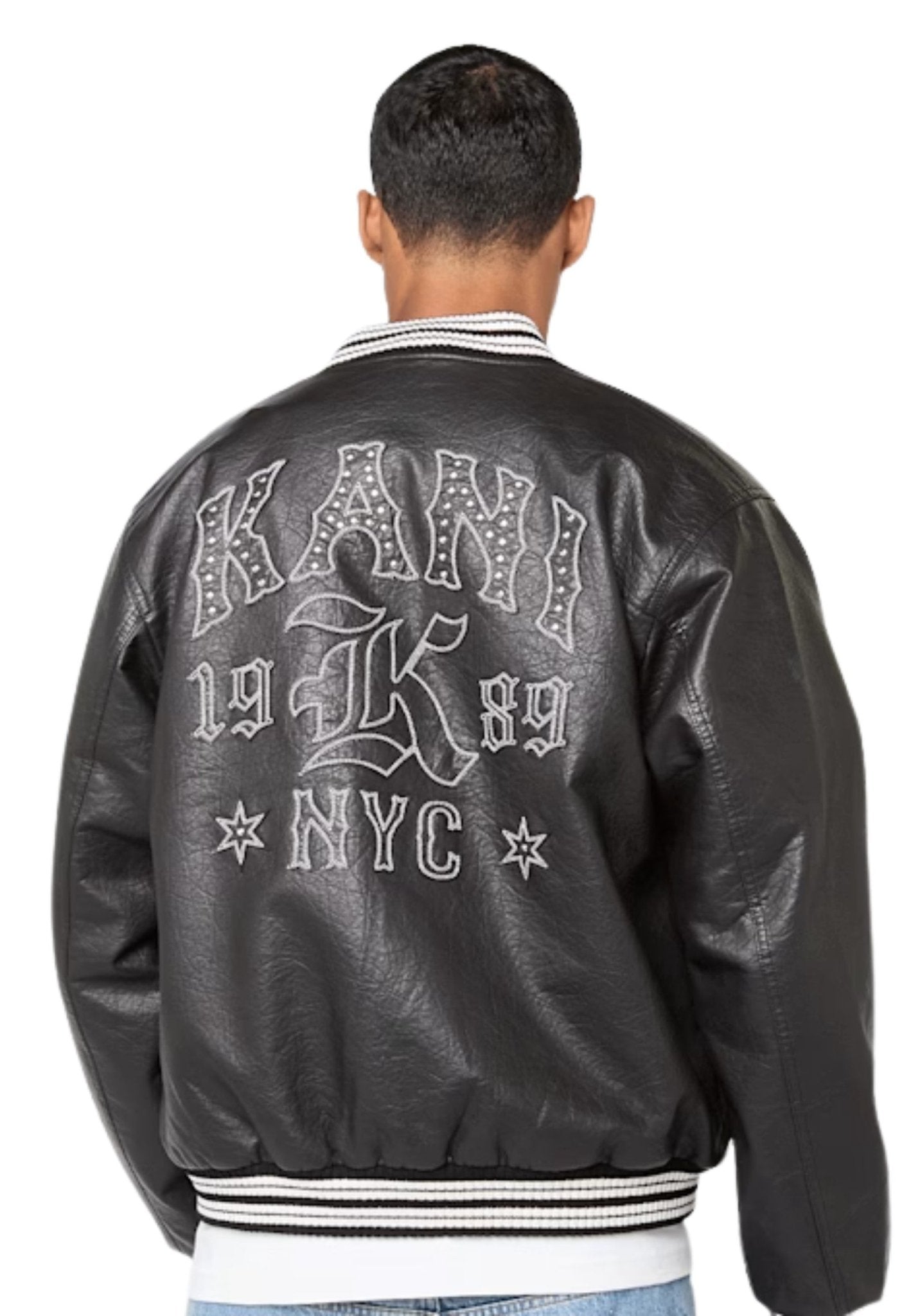 CAZADORA KARL KANI NEGRA WESTERN PU LEATHER COLLEGE JACKET - AREA ZERO