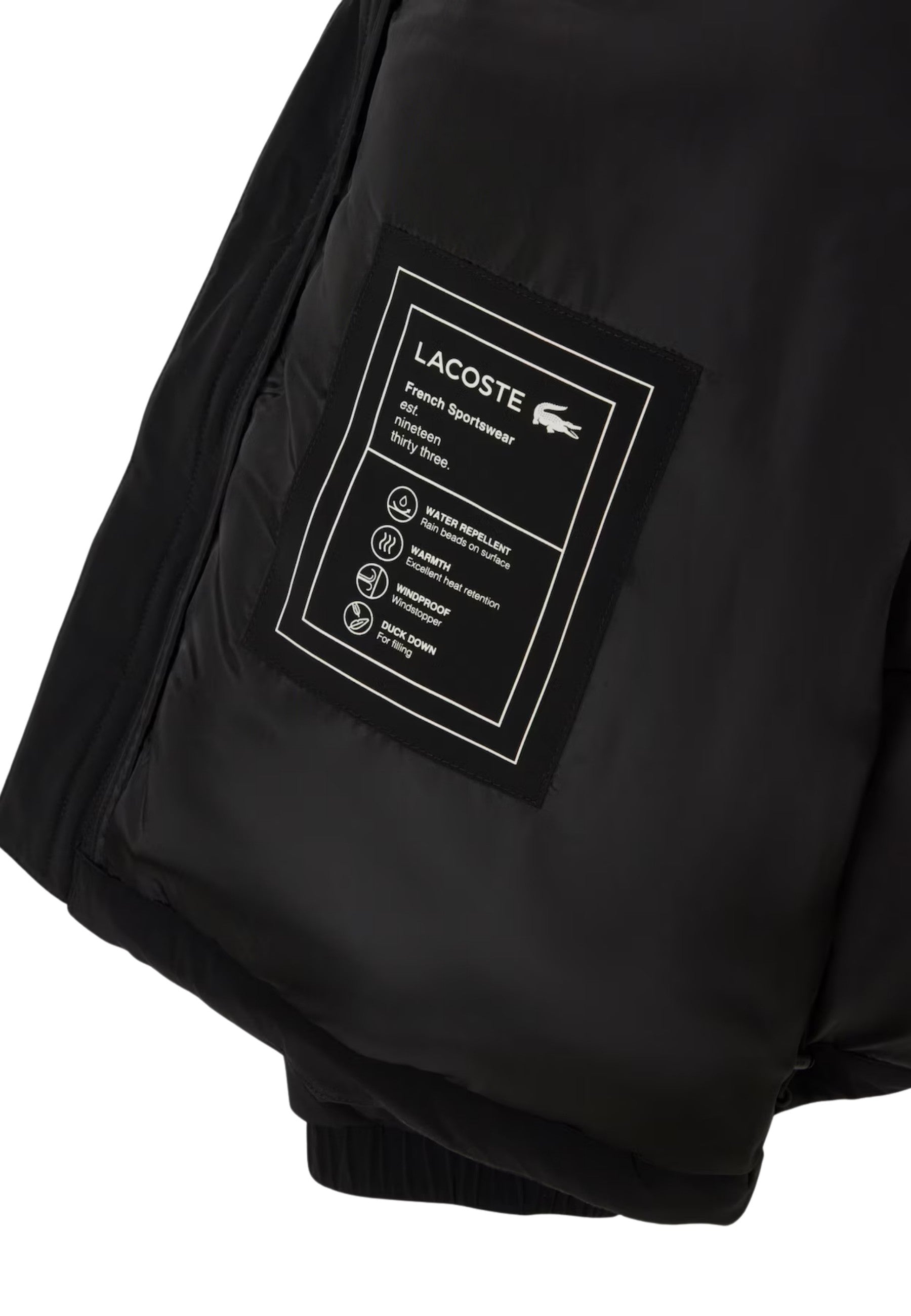 CAZADORA LACOSTE NEGRA HOODED WATERPROOF PADDED JACKET