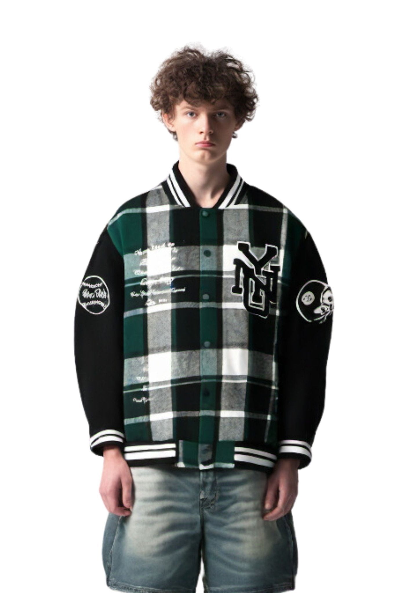 CAZADORA VERDE SQUARES VARSITY JACKET - AREA ZERO