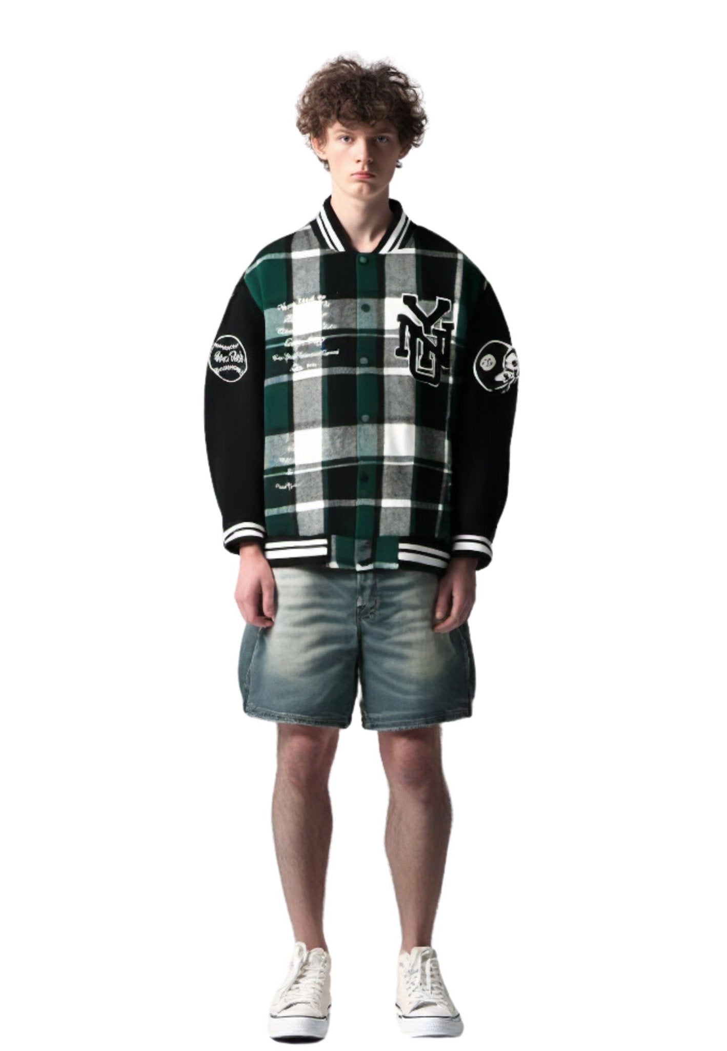 CAZADORA VERDE SQUARES VARSITY JACKET - AREA ZERO