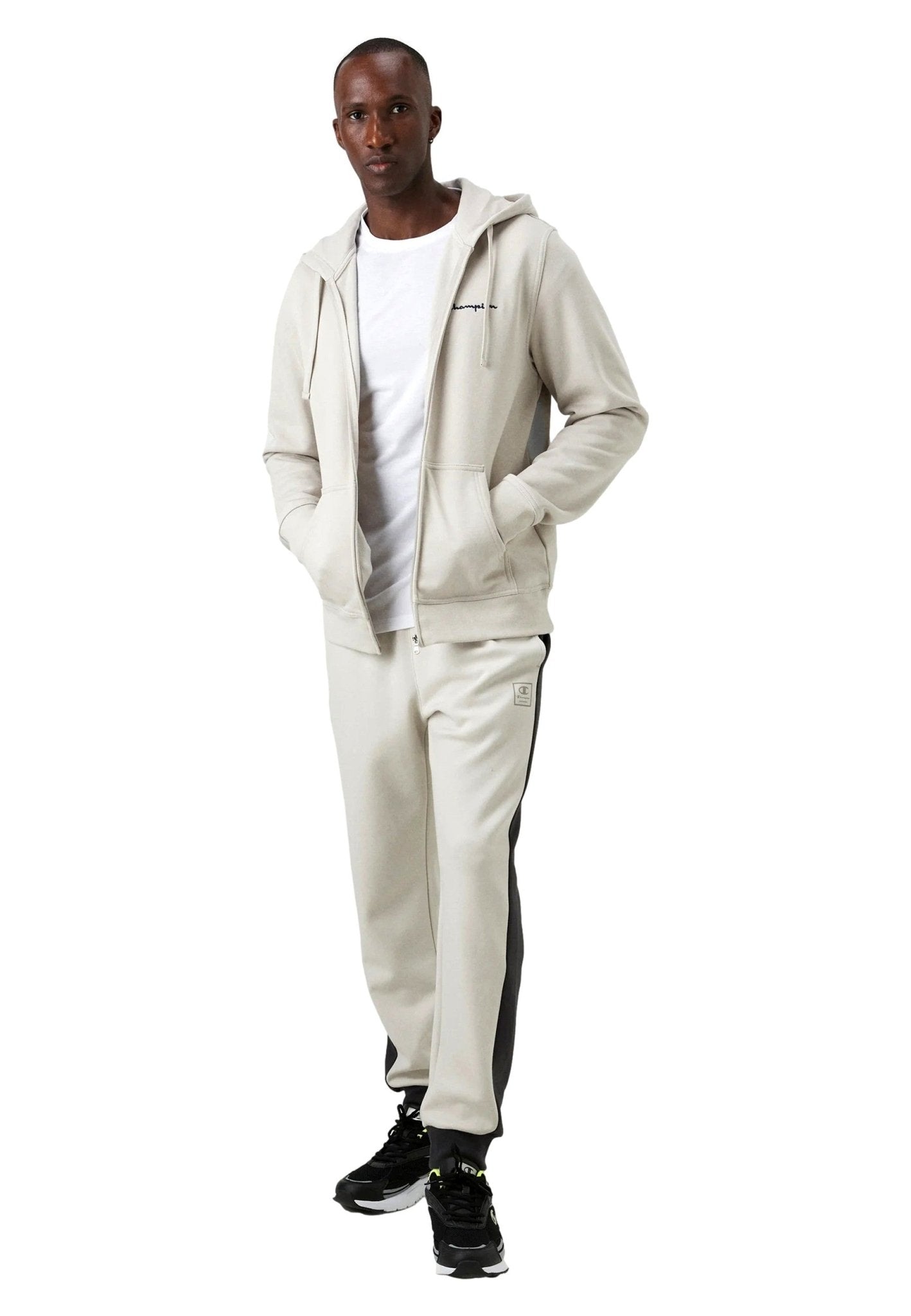 CHAQUETA CHAMPION BEIGE SMALL LOGO HOODED FULL ZIP SWEATSHIRT - AREA ZERO