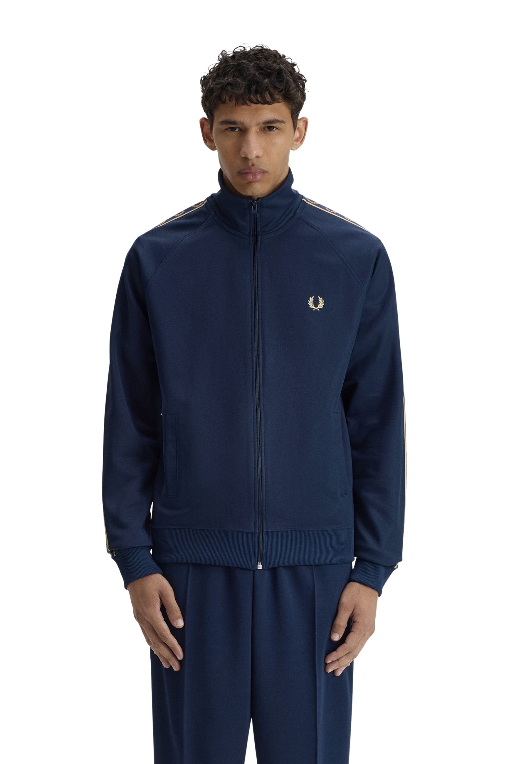 美品　FRED PERRY / Contrast Tape Track JKT CHAQUETA FRED PERRY MARINO CON TAPE - ESTILO Y COMODIDAD