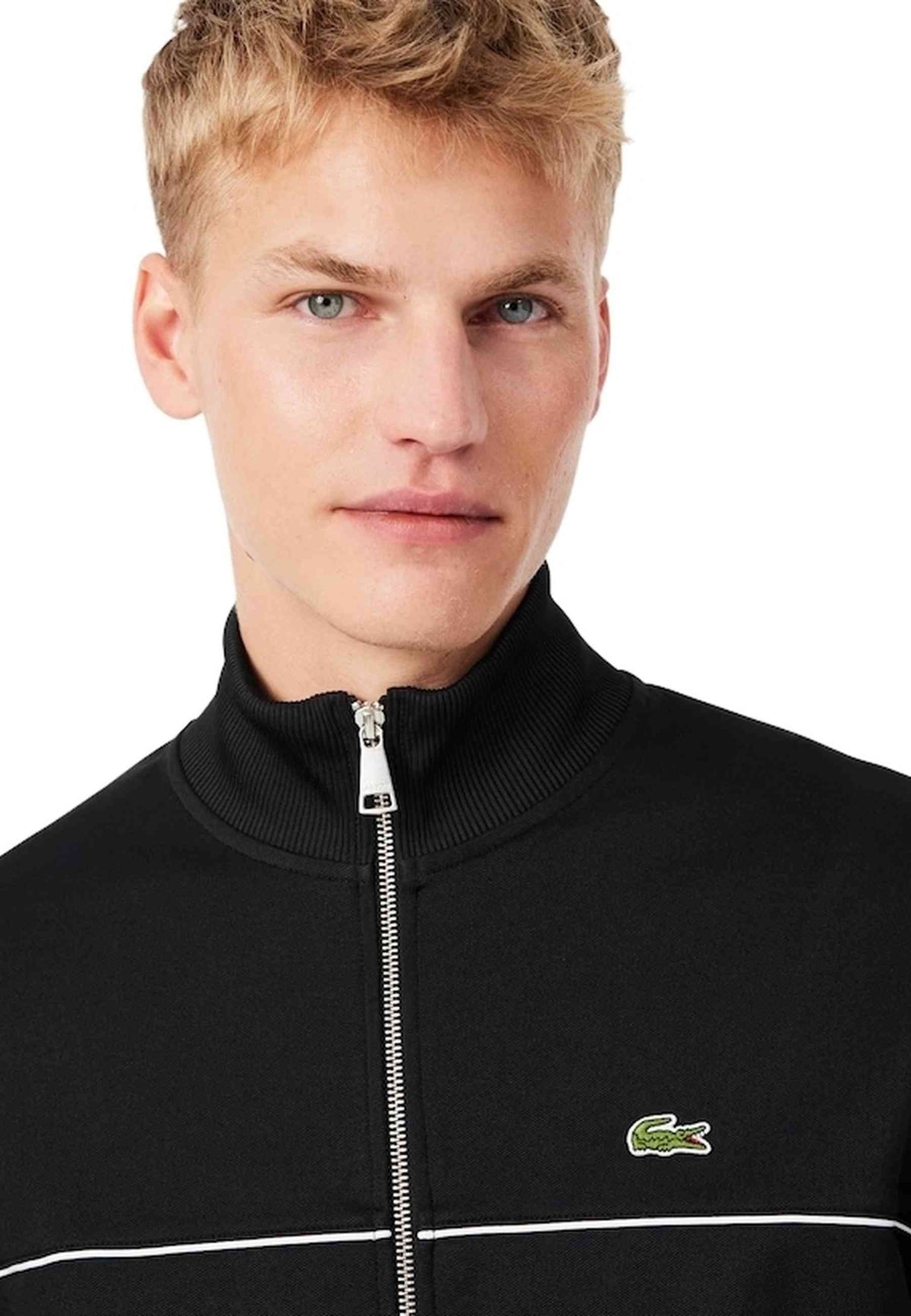 CHAQUETA LACOSTE NEGRA ZIPPED RIBBETED JACKET
