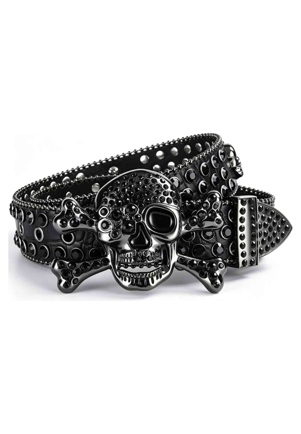CINTURON NEGRO GLITTER SKULL BUCKLE