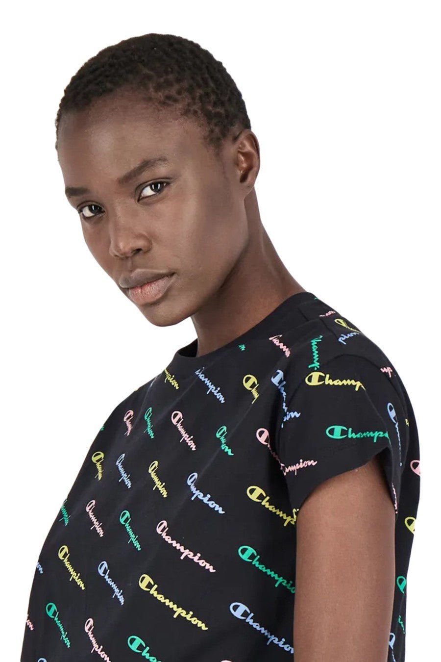 CROP TOP CHAMPION NEGRO INCLINED LOGO TEE - AREA ZERO
