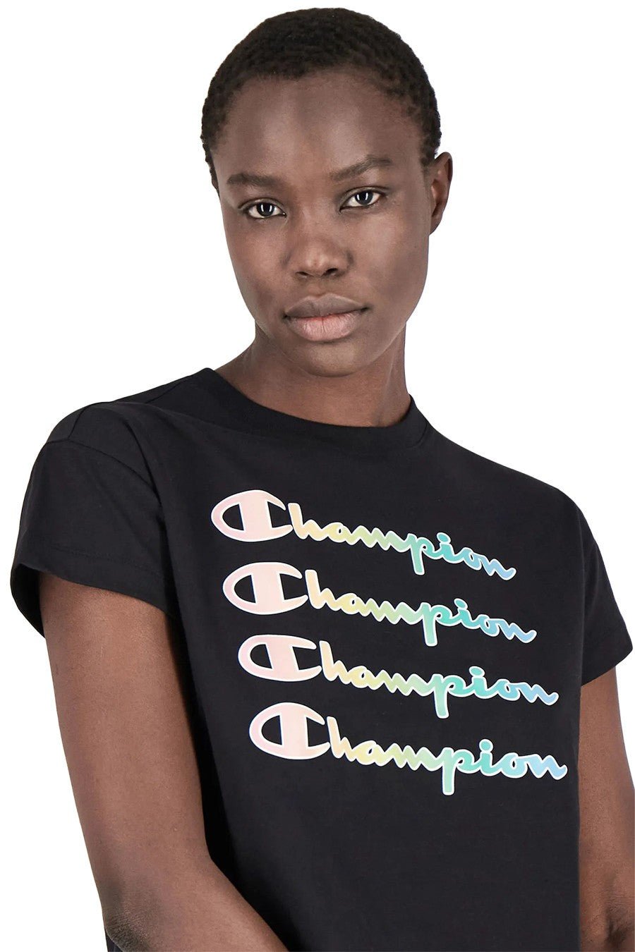 CROP TOP CHAMPION NEGRO TRIPLE LOGO TEE - AREA ZERO