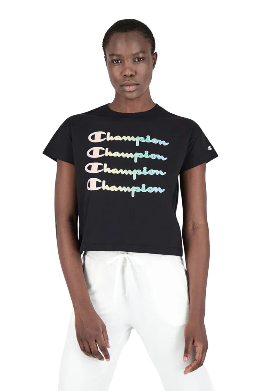 CROP TOP CHAMPION NEGRO TRIPLE LOGO TEE