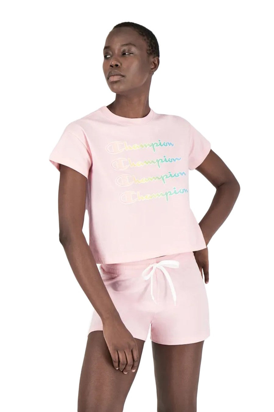CROP TOP CHAMPION ROSA TRIPLE LOGO TEE
