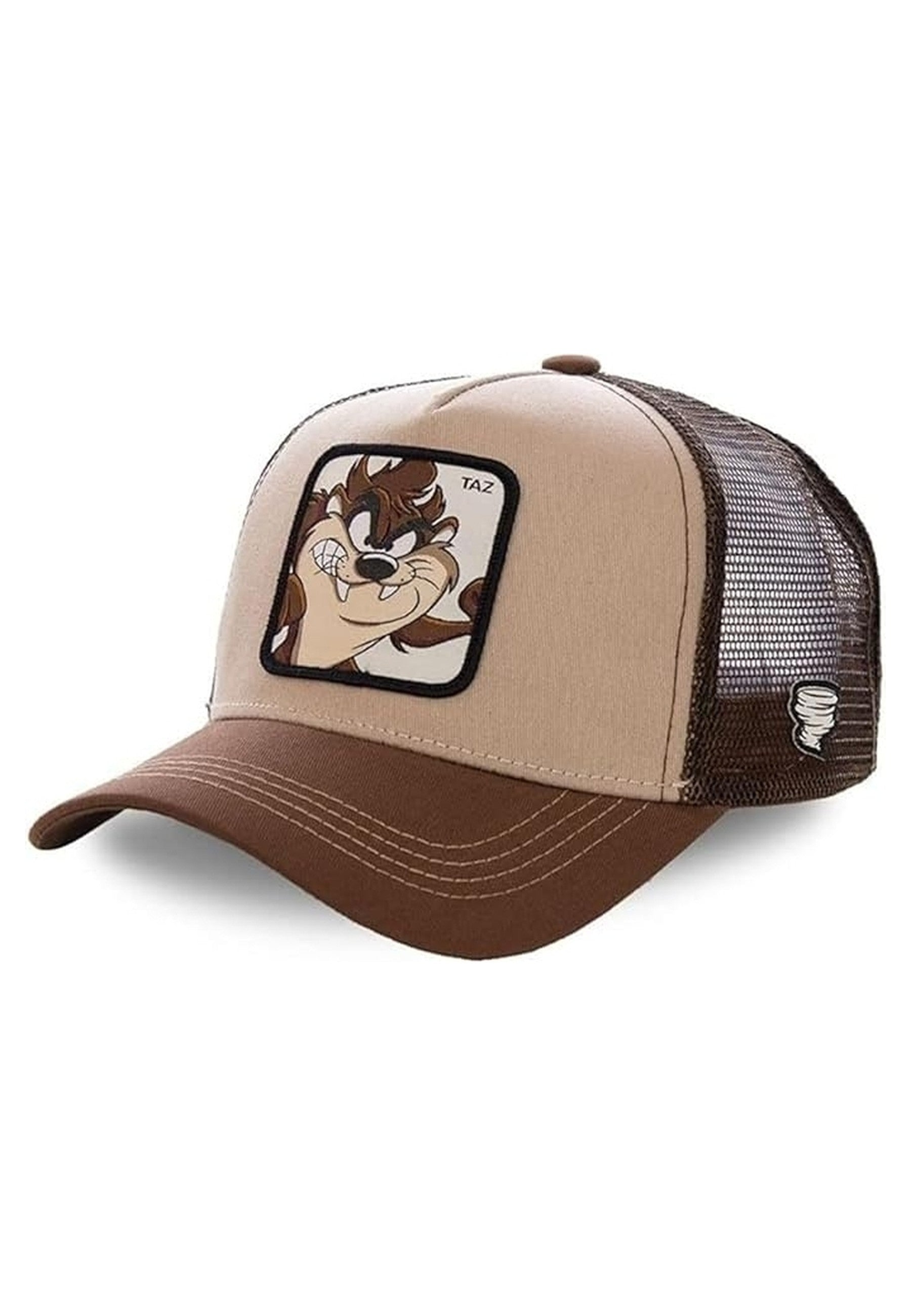GORRA COLLAB MARRON TAZ BORDADO FRENTE TRUCKER VISERA CURVA