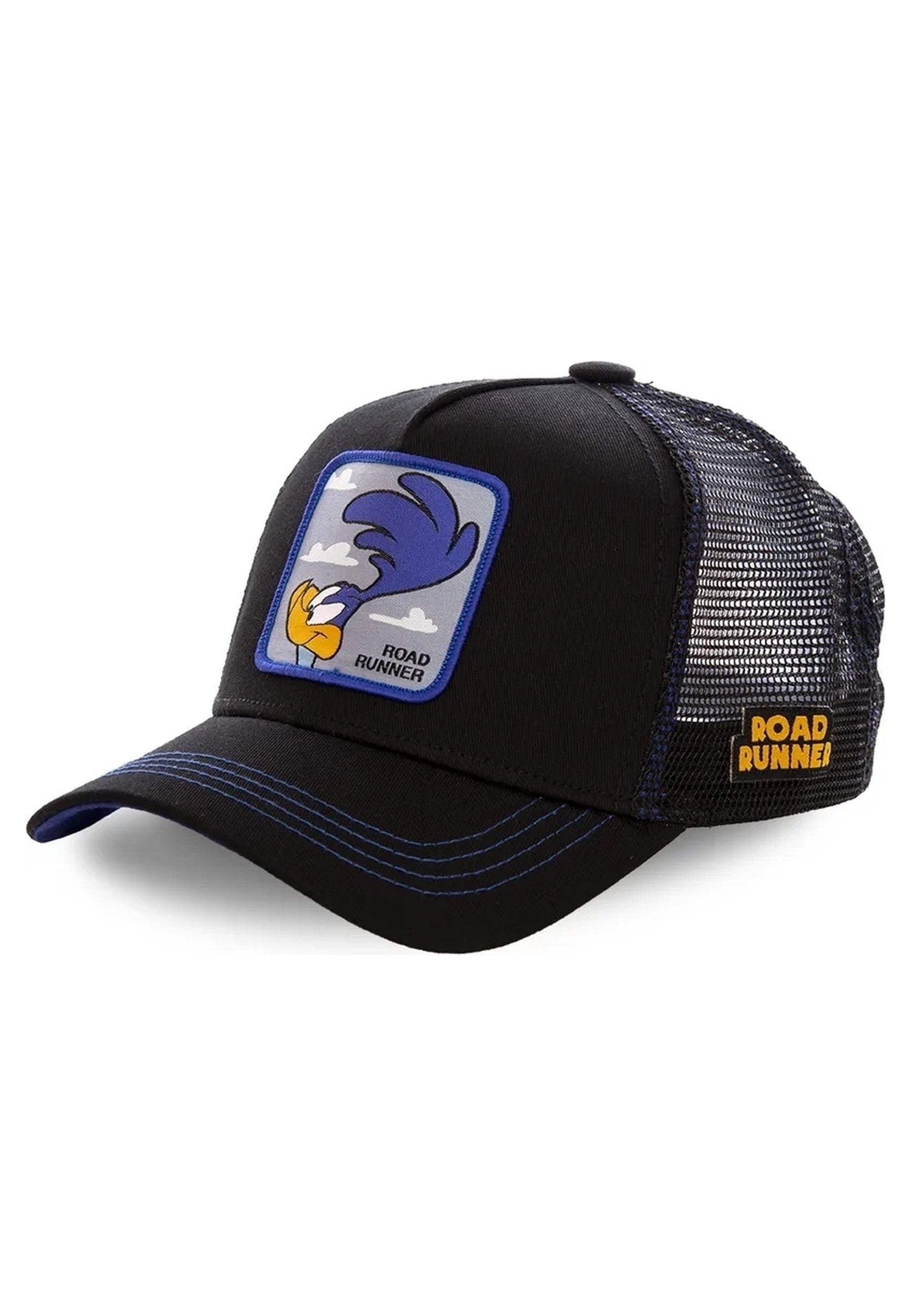 GORRA COLLAB NEGRA CORRECAMINOS BORDADO FRENTE TRUCKER VISERA CURVA