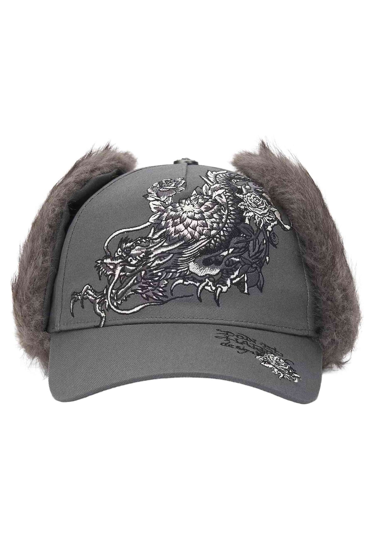 GORRA ED HARDY ANTRACITA CRAWLING DRAGON TRAPPER 5 PANEL TRUCKER CAP