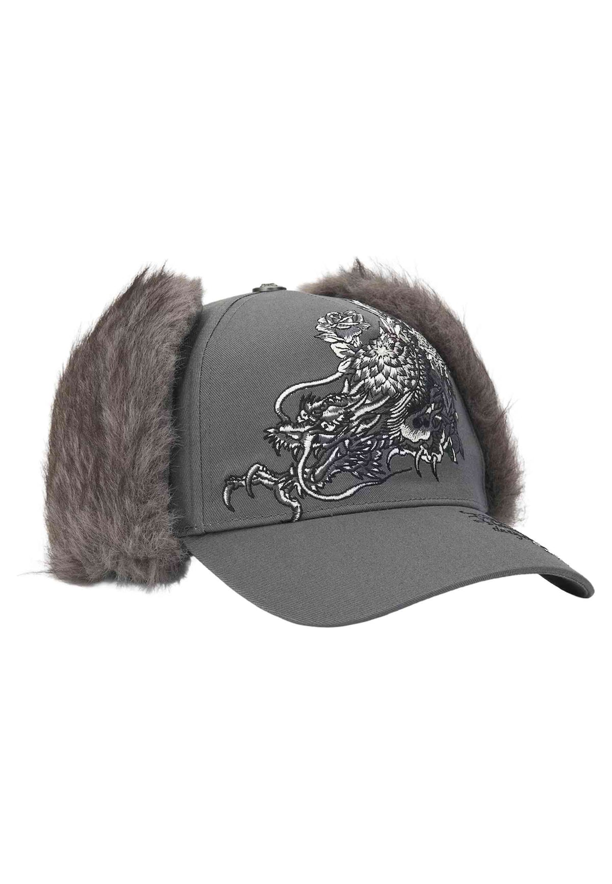 GORRA ED HARDY ANTRACITA CRAWLING DRAGON TRAPPER 5 PANEL TRUCKER CAP