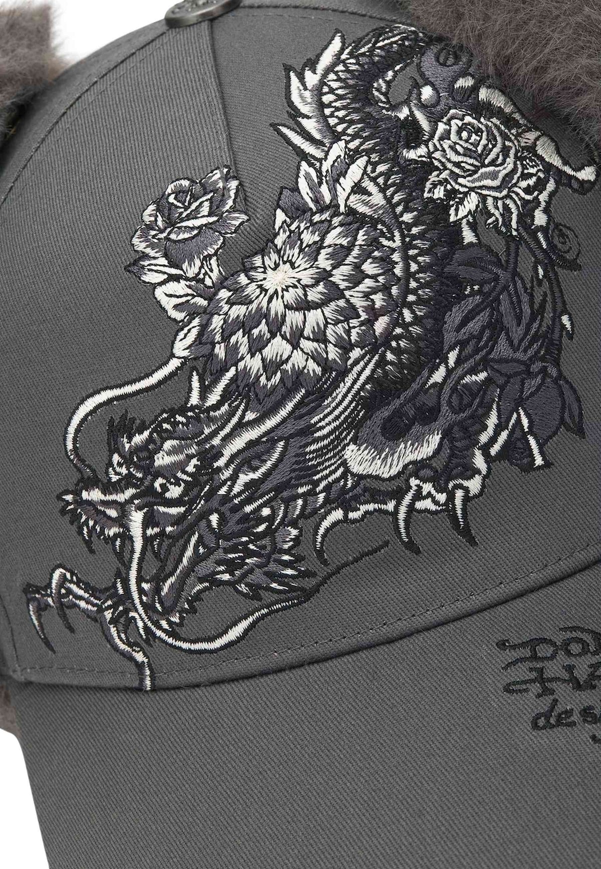 GORRA ED HARDY ANTRACITA CRAWLING DRAGON TRAPPER 5 PANEL TRUCKER CAP