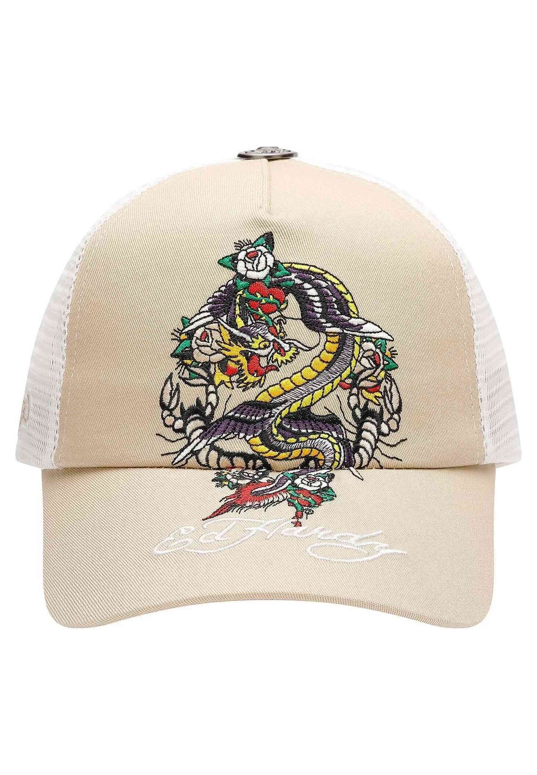 GORRA ED HARDY BEIGE SWOOPING DRAGON TRUCKER CAP