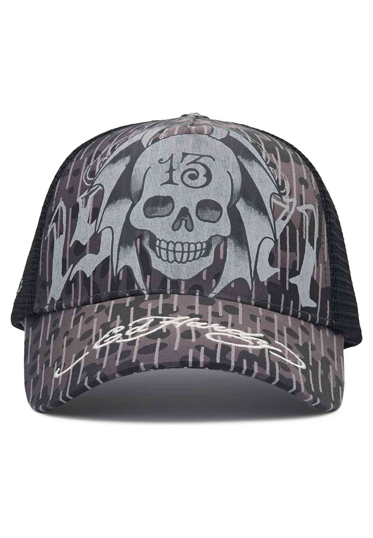 GORRA ED HARDY NEGRA 13 SKULLS 5 PANEL TRUCKER CAP