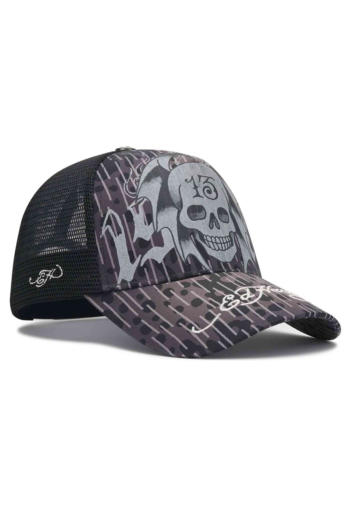 GORRA ED HARDY NEGRA 13 SKULLS 5 PANEL TRUCKER CAP