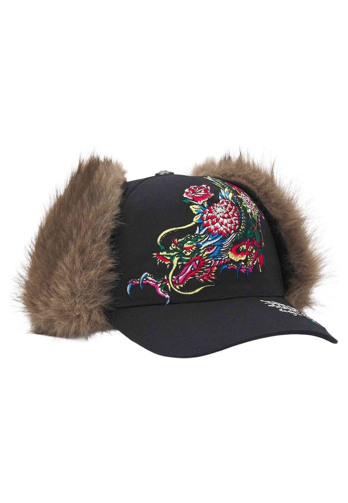 GORRA ED HARDY NEGRA CRAWLING DRADON TRAPPER 5 PANEL TRUCKER CAP