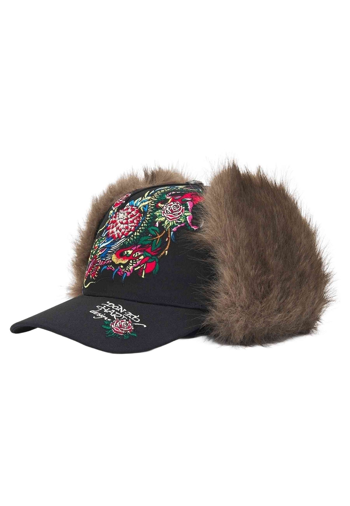 GORRA ED HARDY NEGRA CRAWLING DRADON TRAPPER 5 PANEL TRUCKER CAP