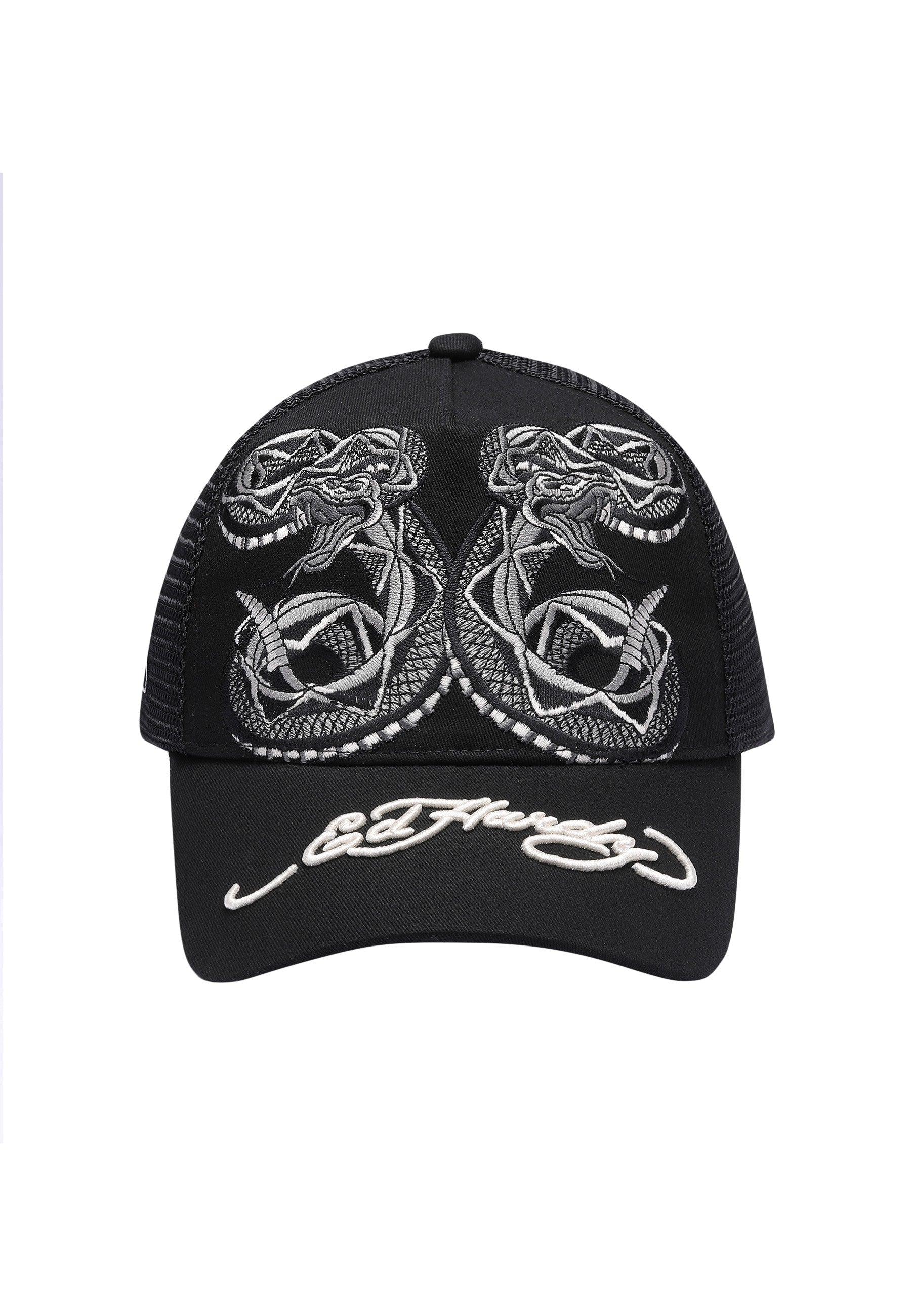 GORRA ED HARDY NEGRA DUO BLACK SNAKE TWILL FRONT MESH TRUCKET