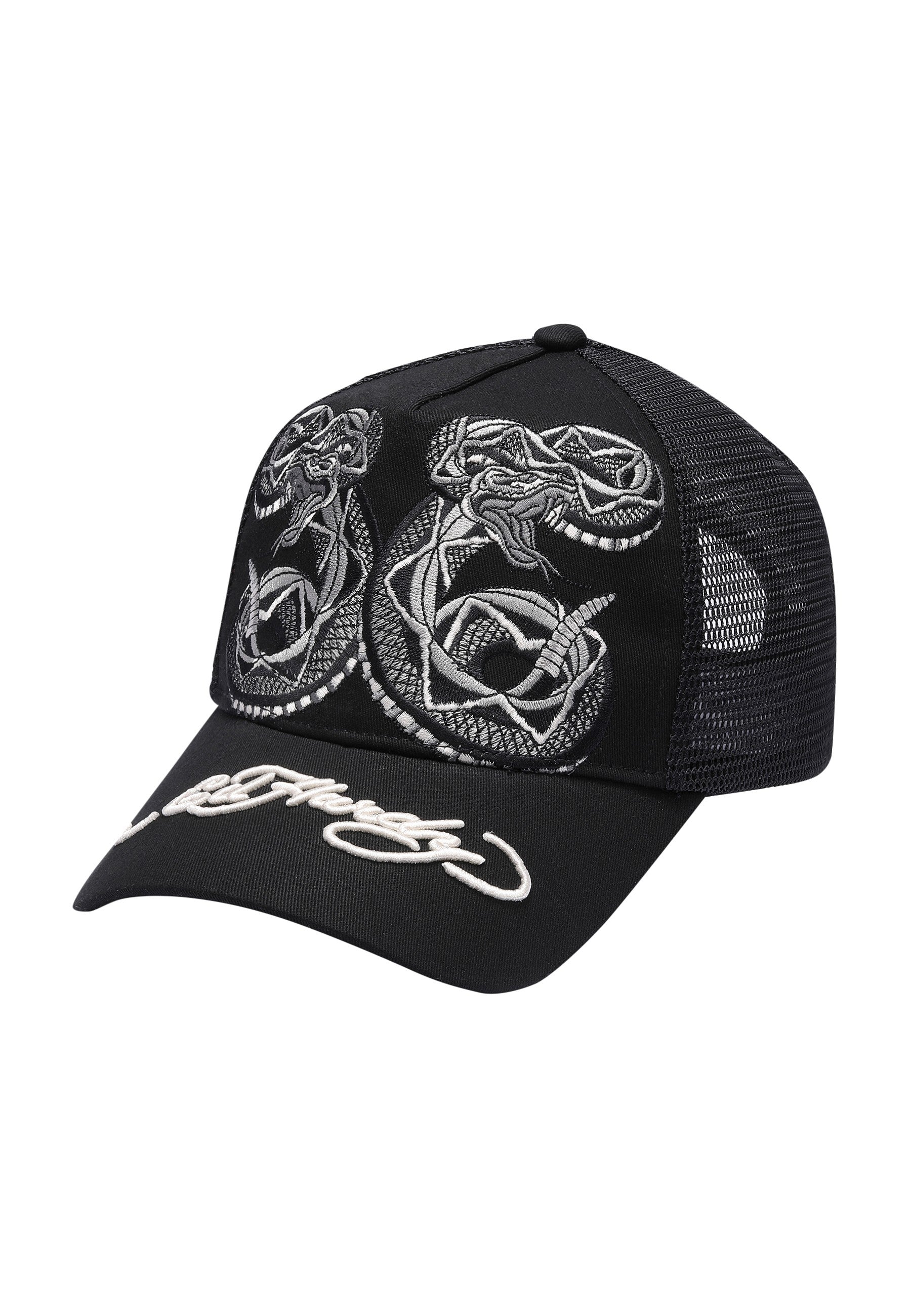 GORRA ED HARDY NEGRA DUO BLACK SNAKE TWILL FRONT MESH TRUCKET