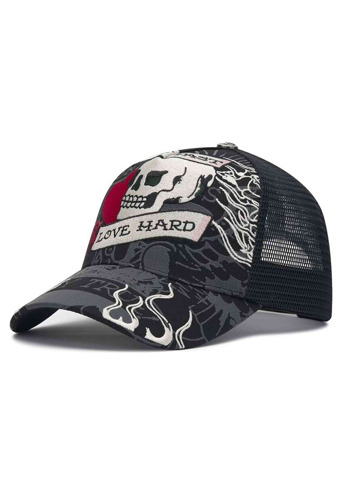 GORRA ED HARDY NEGRA LIVE FAST LOVE HARD 5 PANEL TRUCKER CAP