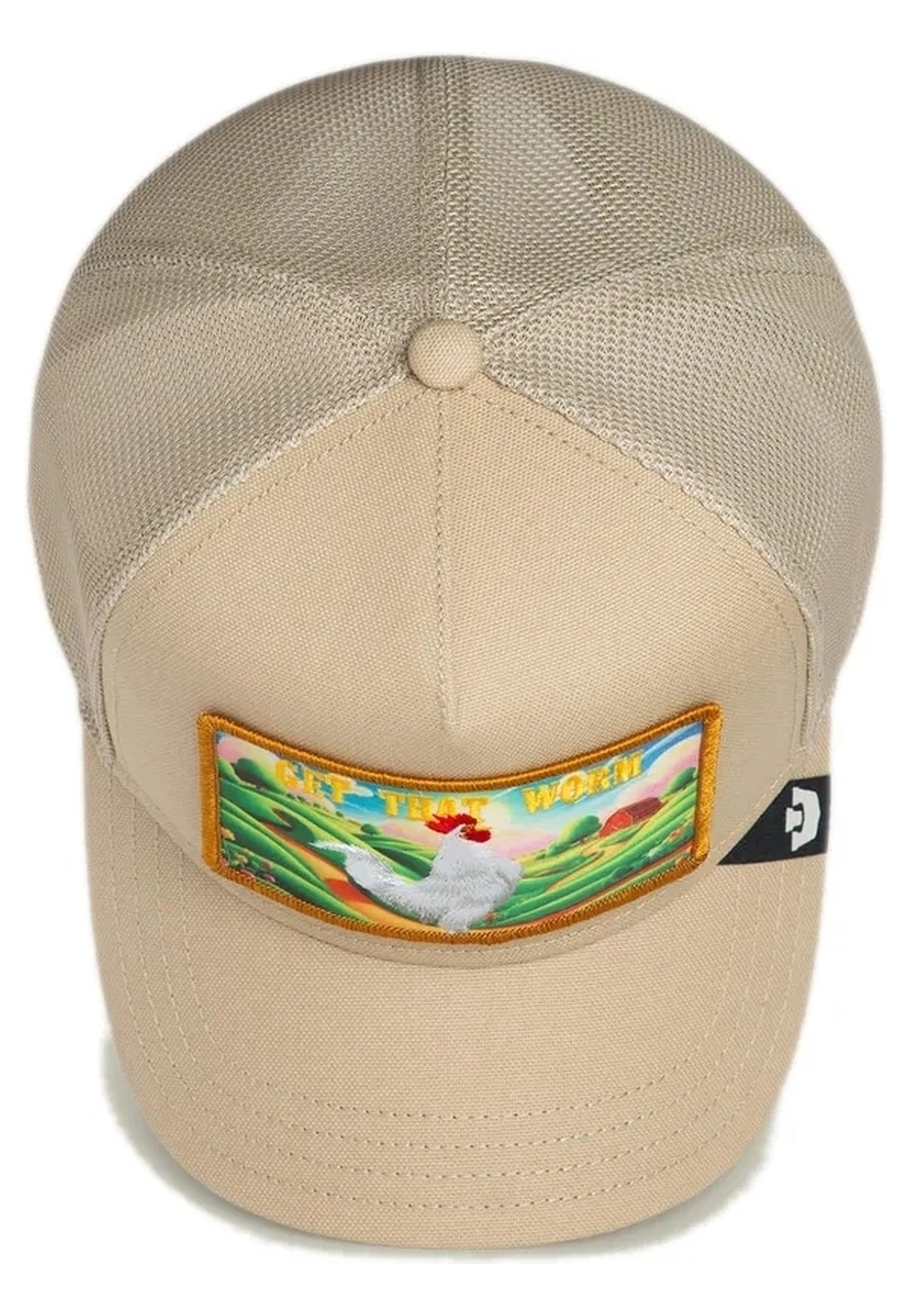 GORRA GOORIN BROS BEIGE GALLINA GREENER GRASS GET THAT WORM TRUCKER CAP