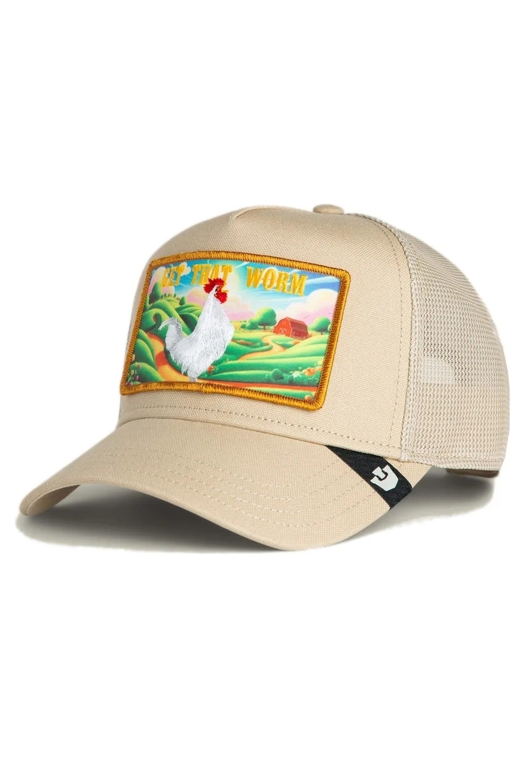GORRA GOORIN BROS BEIGE GALLINA GREENER GRASS GET THAT WORM TRUCKER CAP