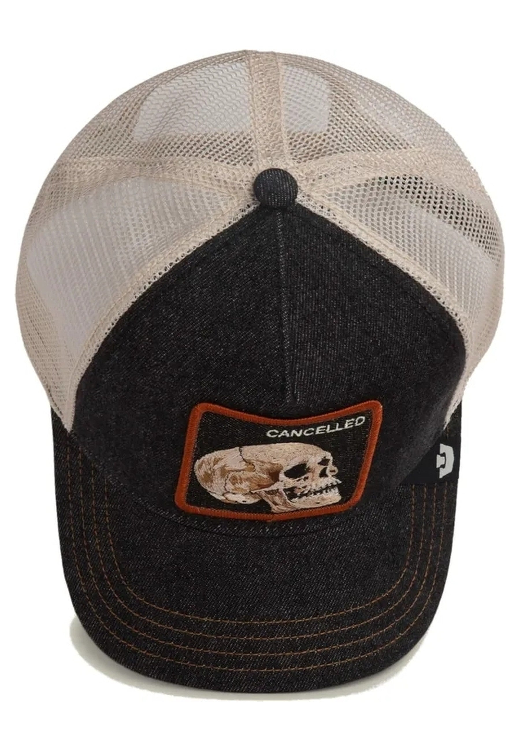 GORRA GOORIN BROS BLACK DENIM CALAVERA DENIM SKULL TRUCKER CAP