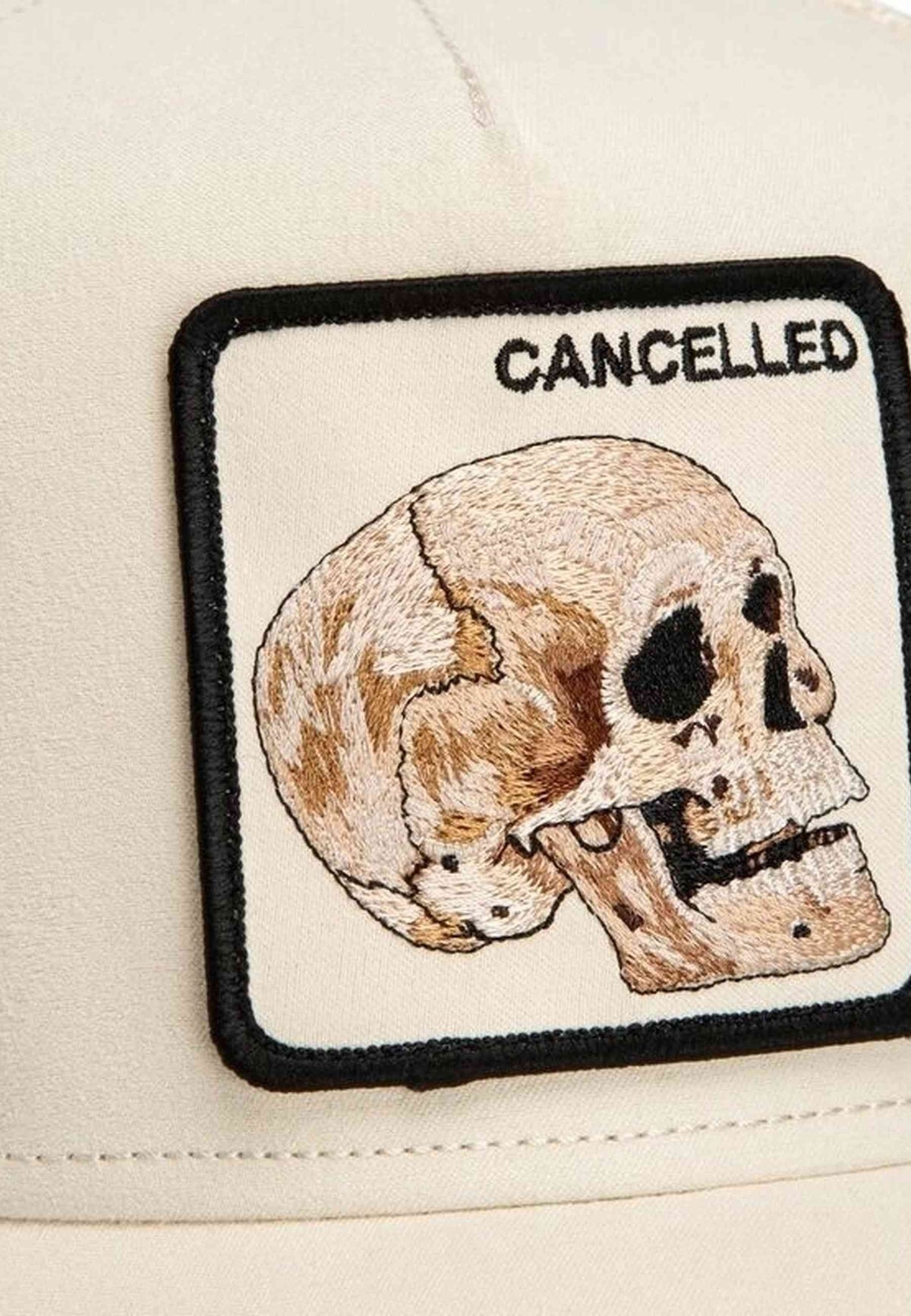GORRA GOORIN BROS BLANCA CALAVERA SUEDE CANCELLED SKULL TRUCKER CAP