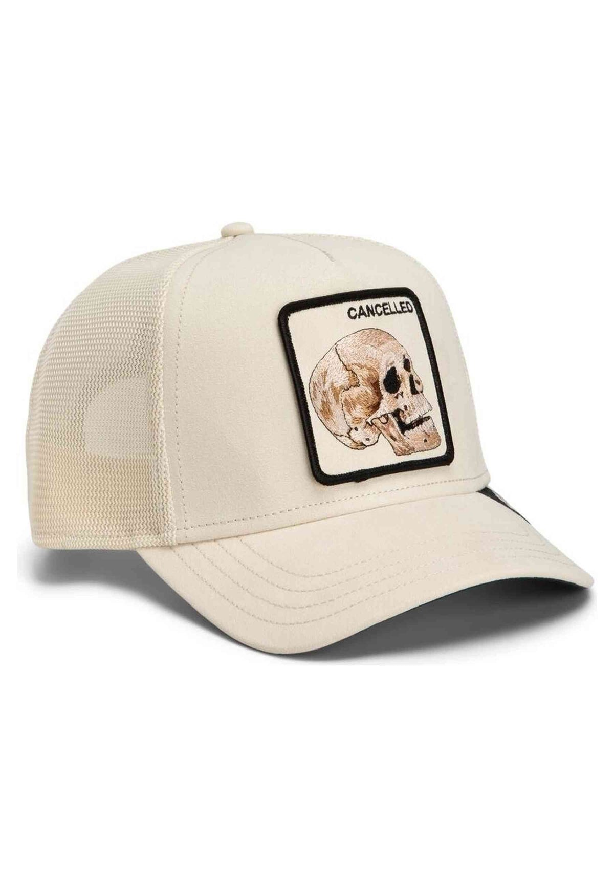 GORRA GOORIN BROS BLANCA CALAVERA SUEDE CANCELLED SKULL TRUCKER CAP