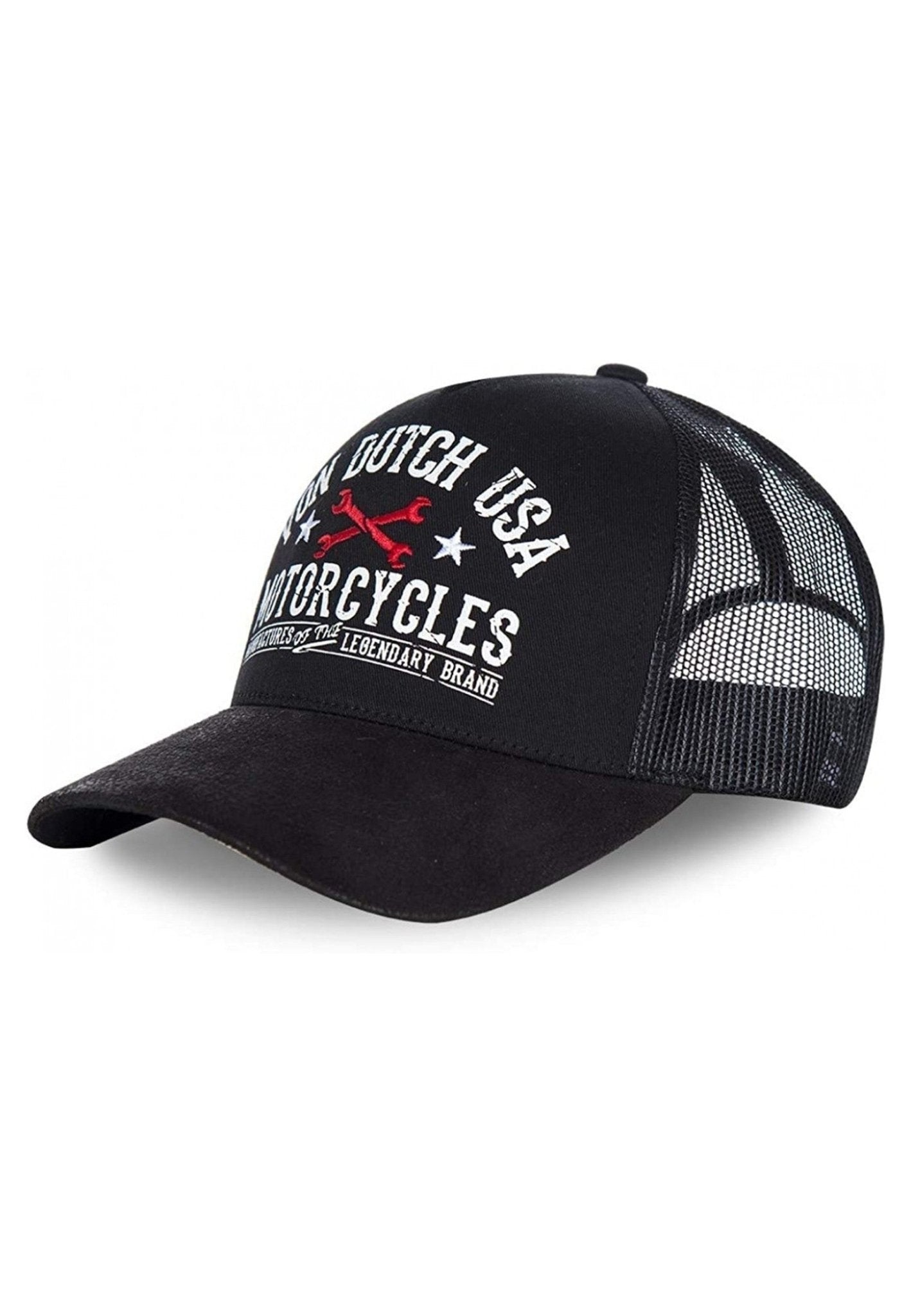 GORRA VON DUTCH NEGRA TRUCKER VISERA PIEL LETRAS BORDADAS - AREA ZERO