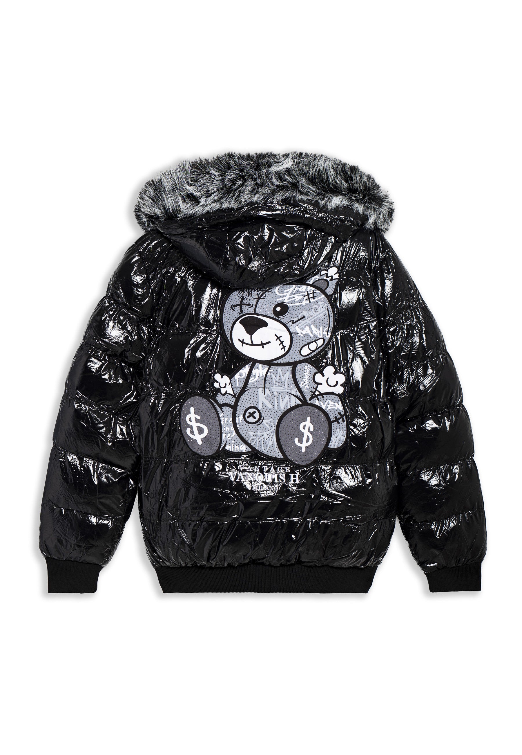 CAZADORA AREA ZERO NEGRA/GRIS GRAFITTED BEAR SATIN PUFFY JACKT