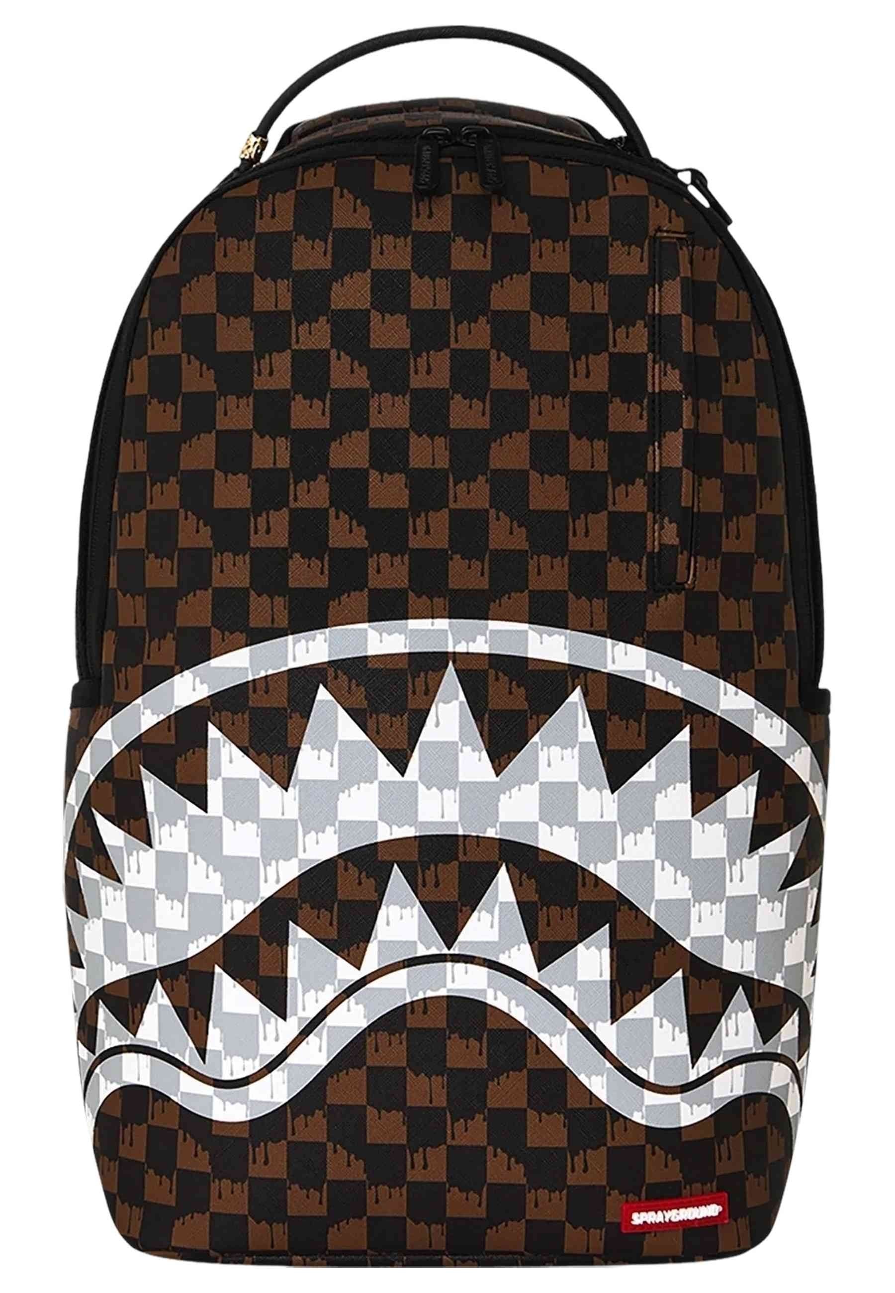 MOCHILA SPRAYGROUND MARRON BROWN AND CREAM DRIP CHECK SHARK BACKPACK