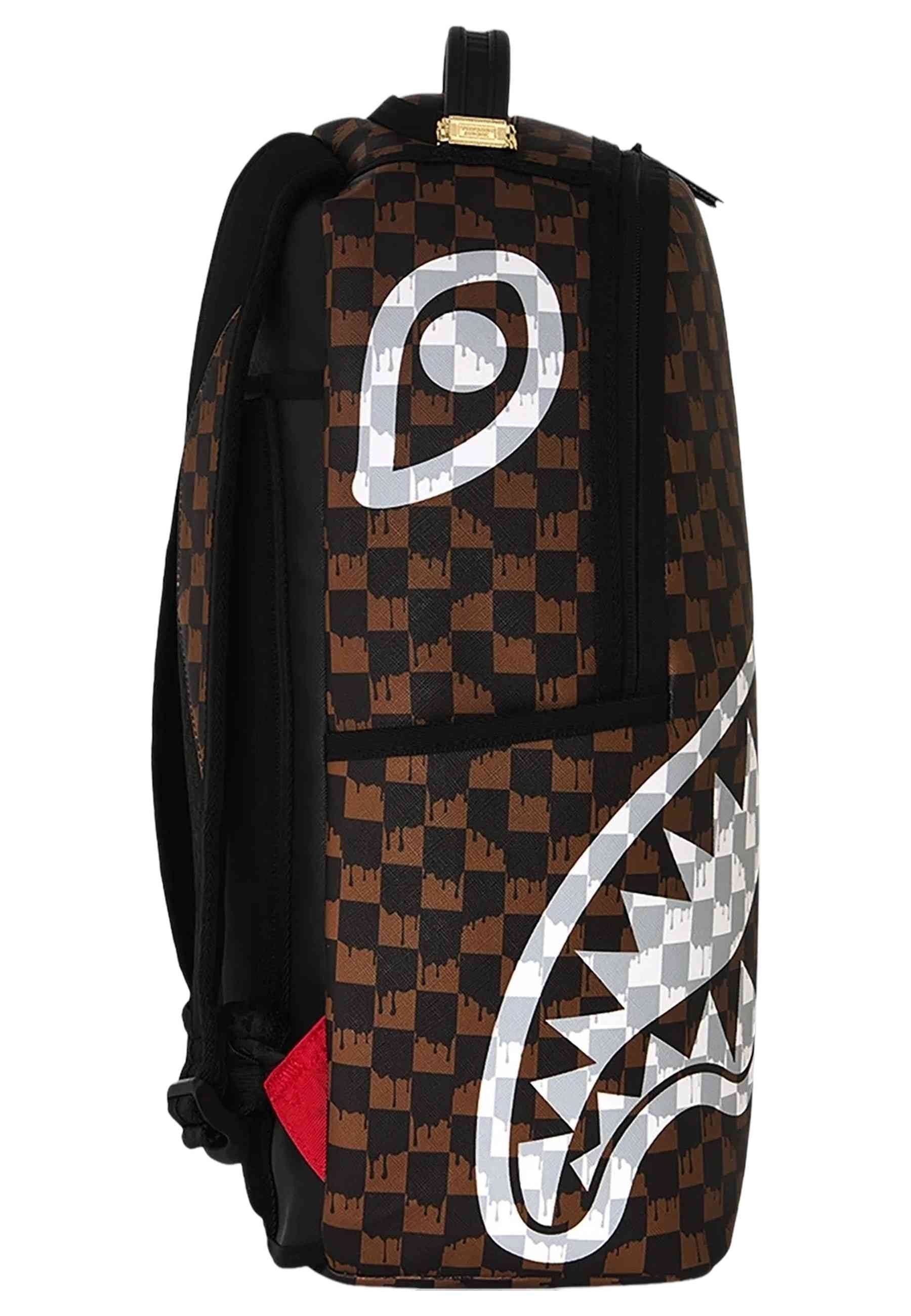 MOCHILA SPRAYGROUND MARRON BROWN AND CREAM DRIP CHECK SHARK BACKPACK