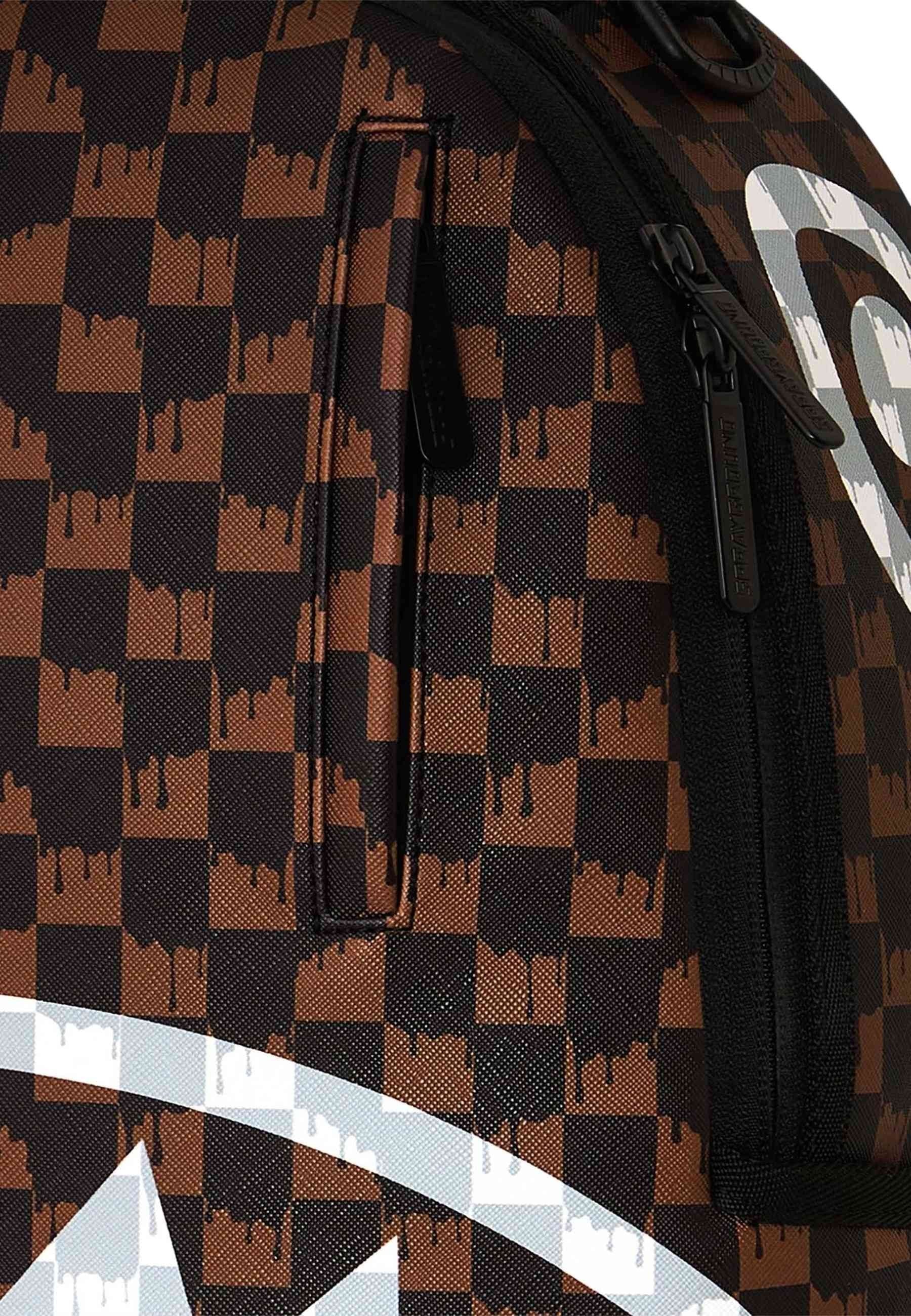 MOCHILA SPRAYGROUND MARRON BROWN AND CREAM DRIP CHECK SHARK BACKPACK