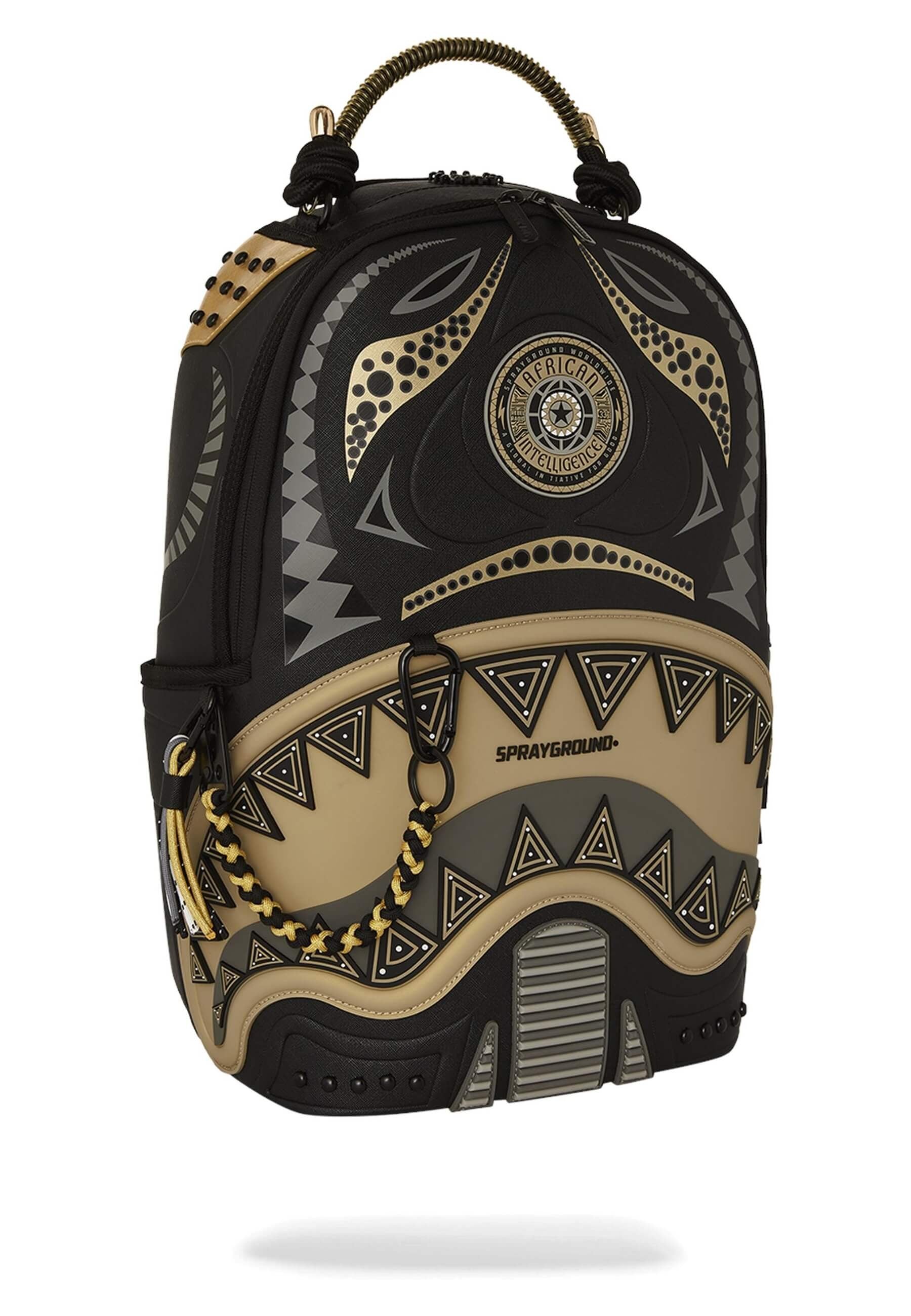MOCHILA SPRAYGROUND NEGRA AI WONDERLAND GOLD AND BLACK BACKPACK
