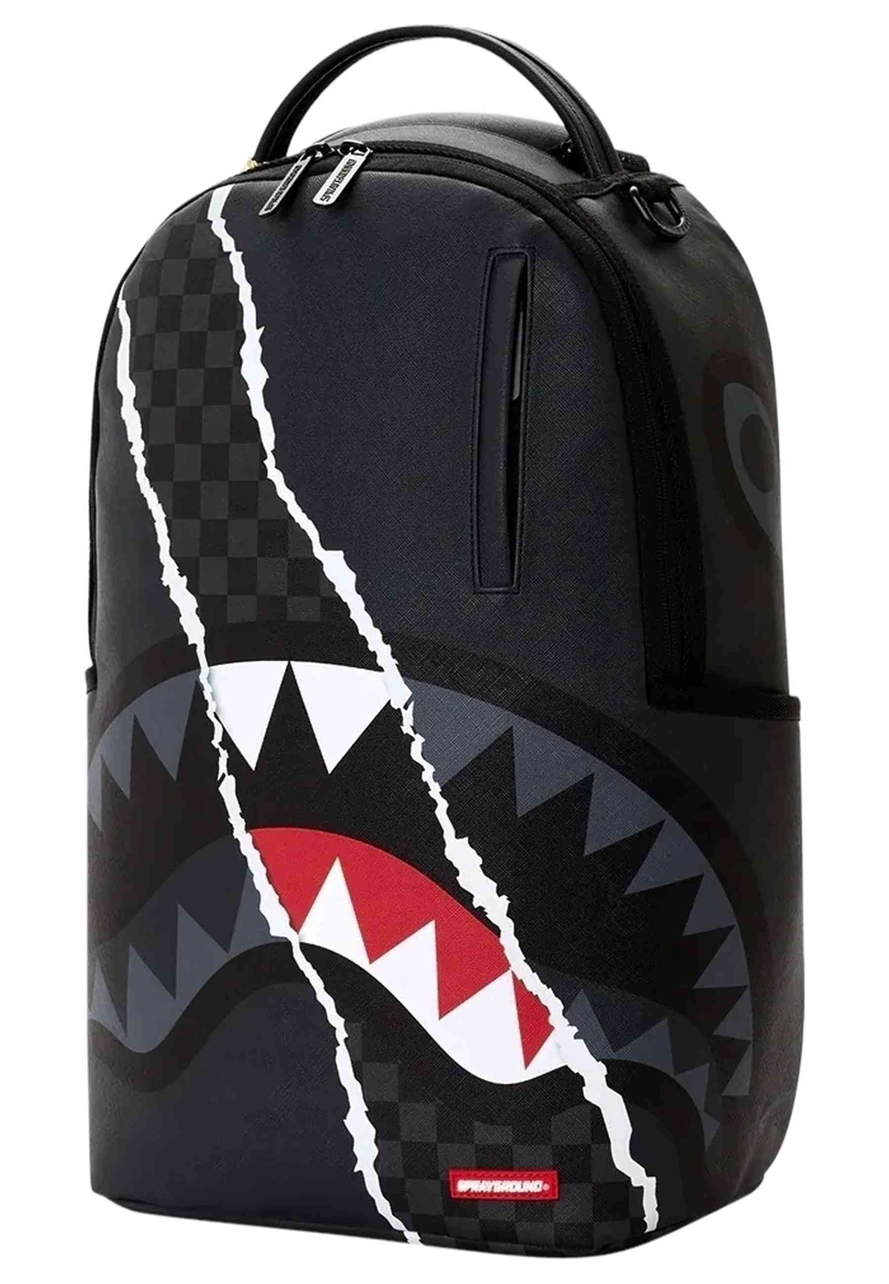 MOCHILA SPRAYGROUND NEGRA CENTER RIP REVEALING GRAY CHECK BACKPACK
