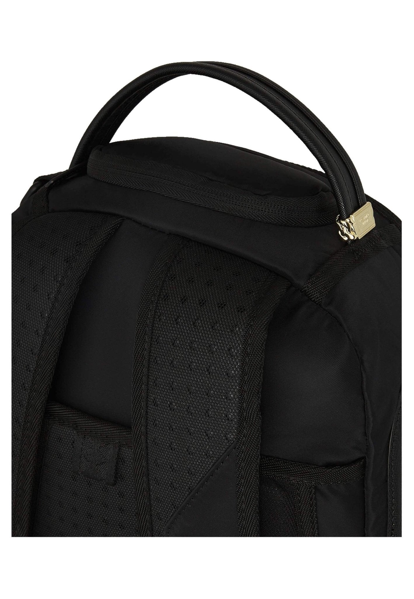 MOCHILA SPRAYGROUND NEGRA SHARK CENTRAL YELLOW TAPE DLX SATIN BACKPACK - AREA ZERO