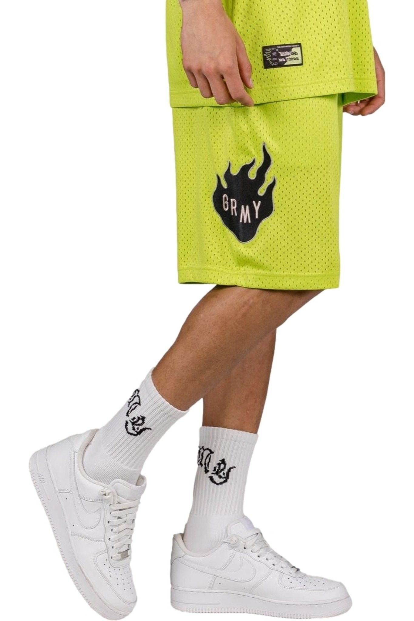 PANTALON GRIMEY VERDE CLOVEN TONGUES MESH BASKET SHORTS - AREA ZERO