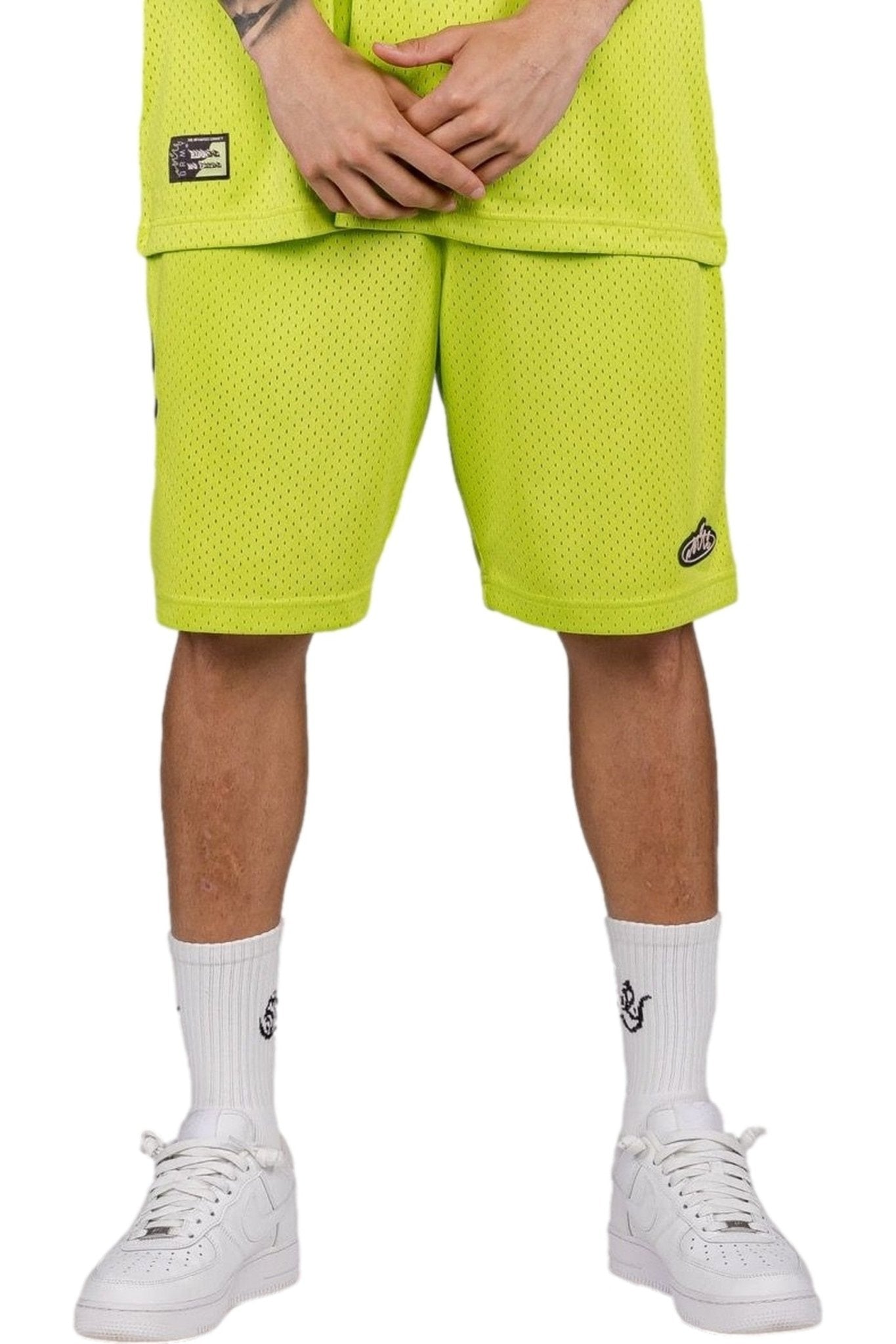 PANTALON GRIMEY VERDE CLOVEN TONGUES MESH BASKET SHORTS - AREA ZERO