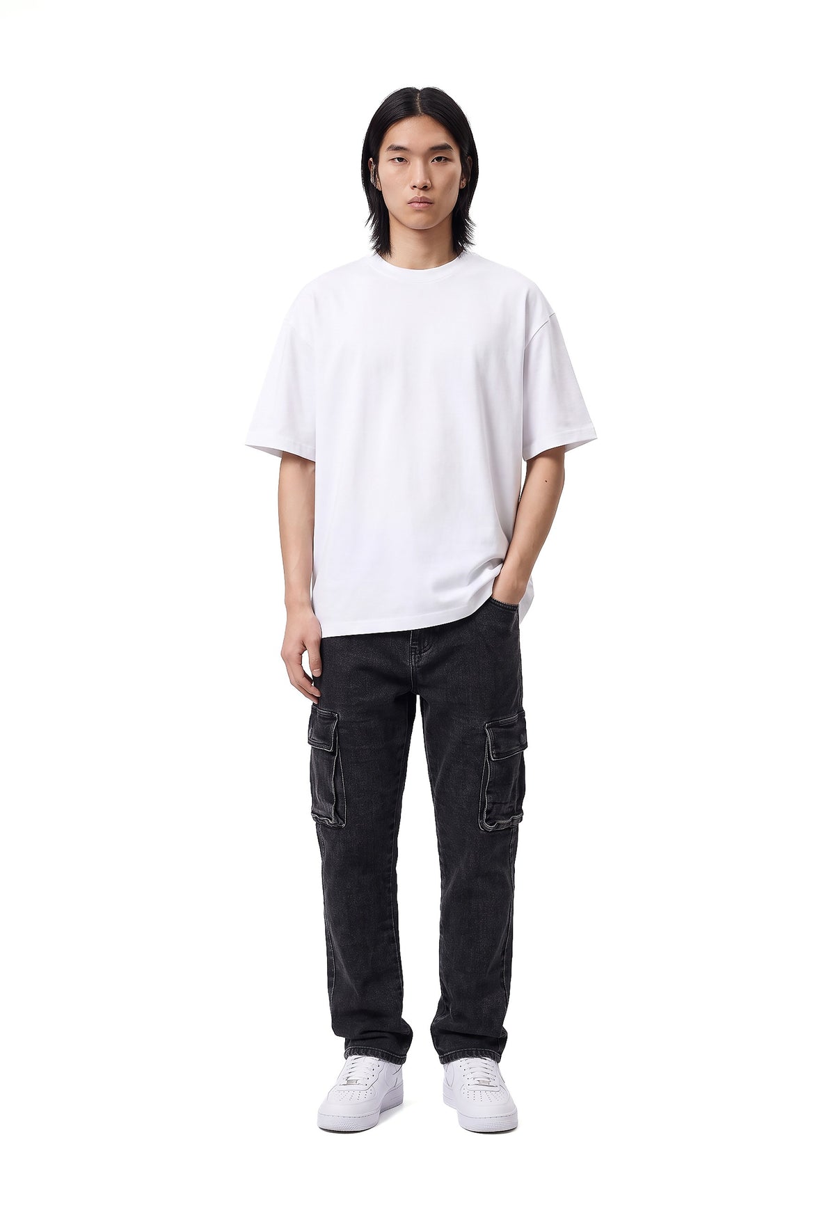 PANTALON NEGRO GASTADO CARGO SKINNY SIDE POCKETS PANT