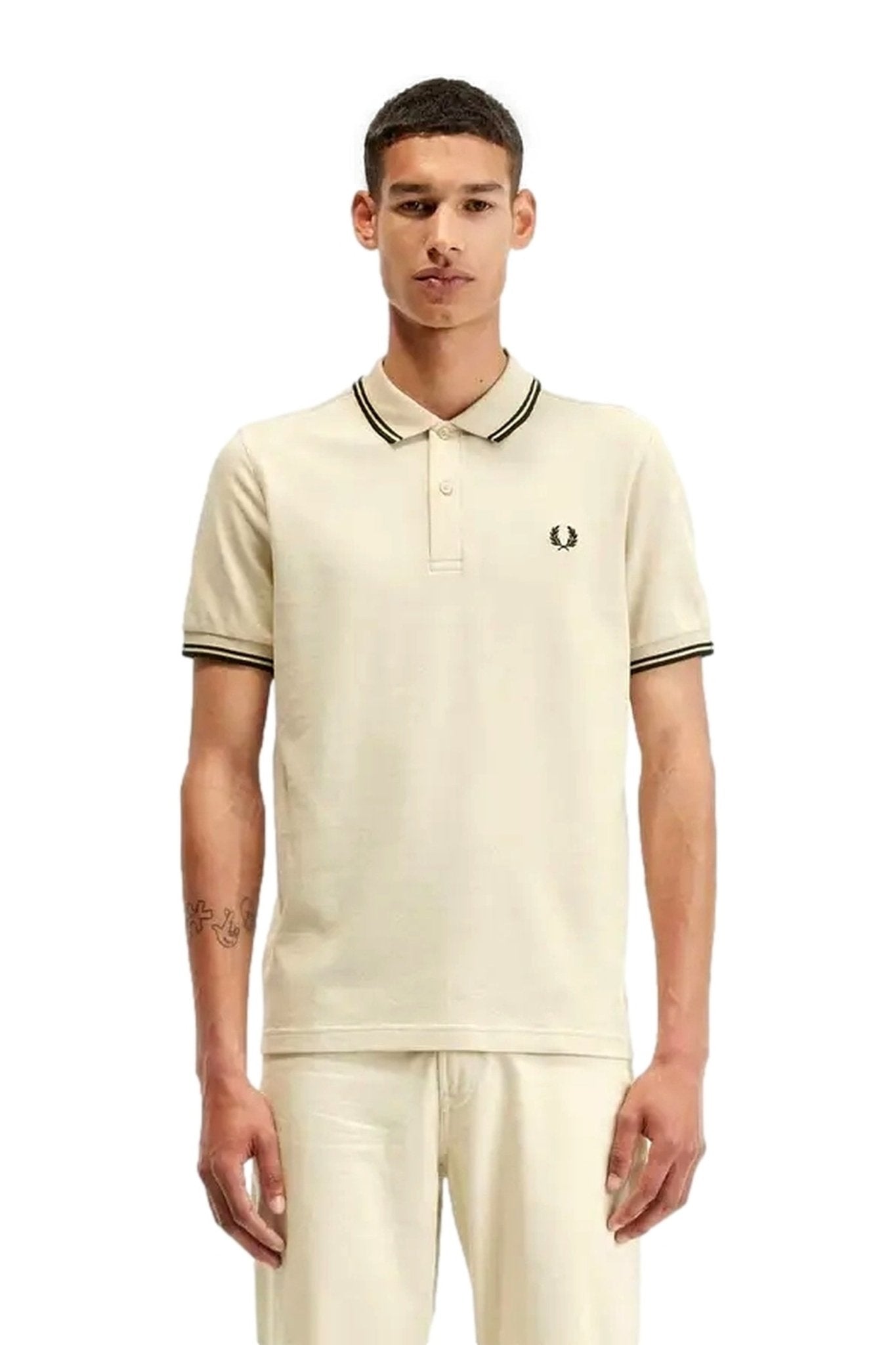 POLO FRED PERRY BEIGE BACK GRAPHIC POLO SHIRT - AREA ZERO
