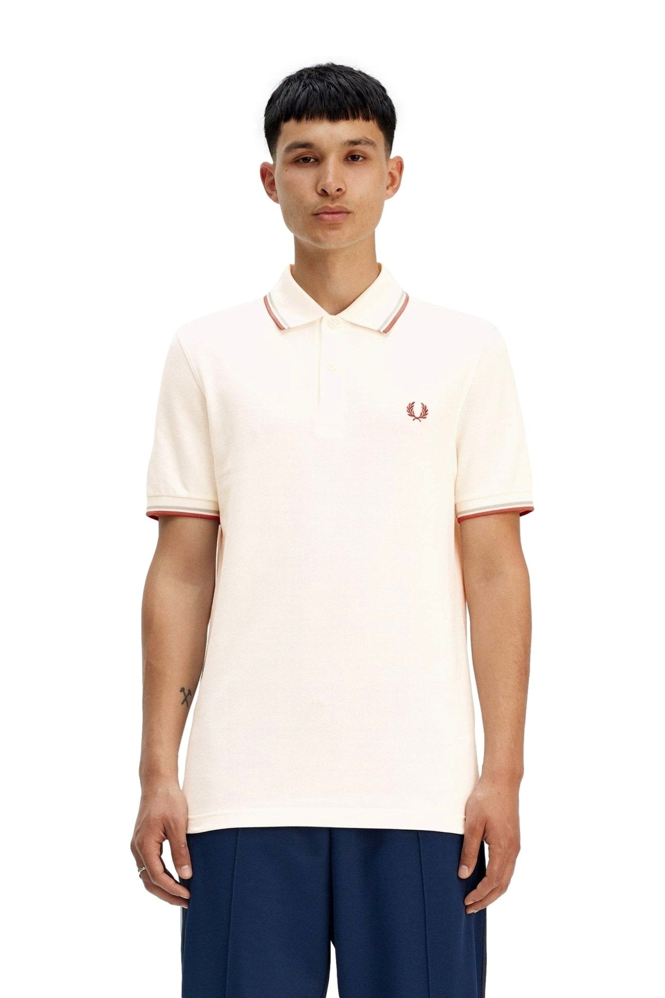 POLO FRED PERRY BEIGE/AZUL TWIN TIPPED SHIRT - AREA ZERO