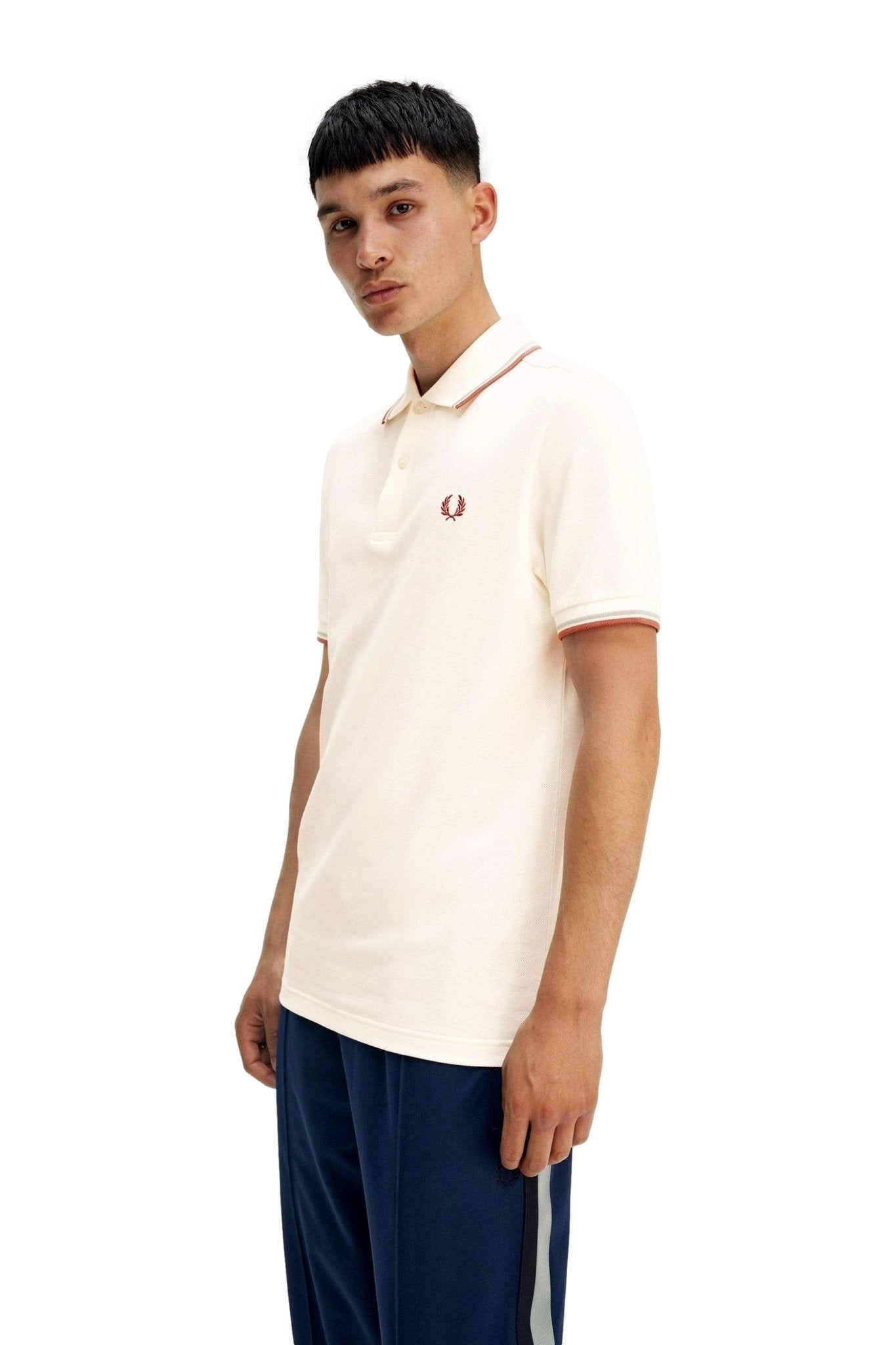 POLO FRED PERRY BEIGE/AZUL TWIN TIPPED SHIRT - AREA ZERO