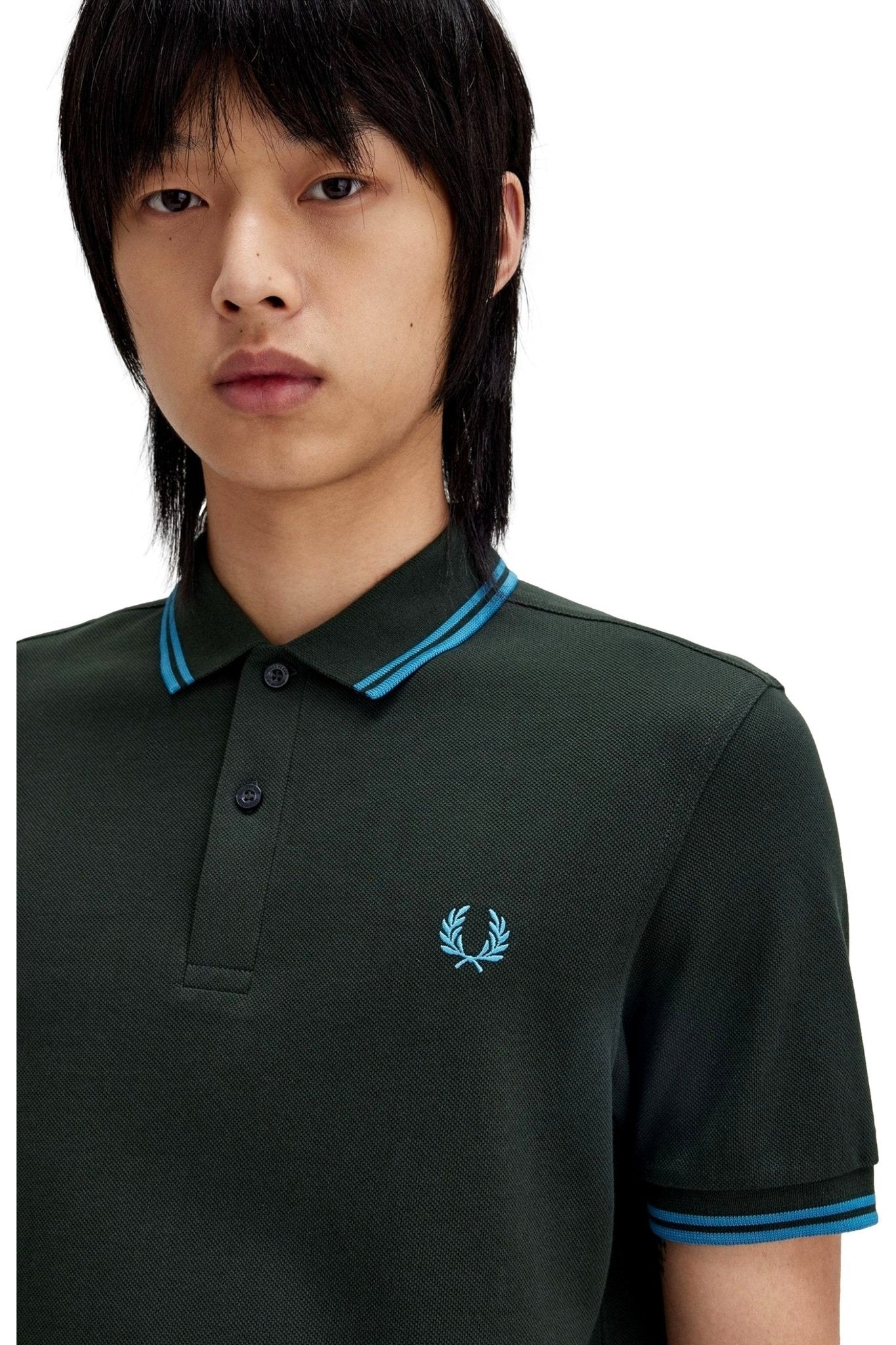 POLO FRED PERRY MARINO/VERDE TWIN TIPPED SHIRT - AREA ZERO