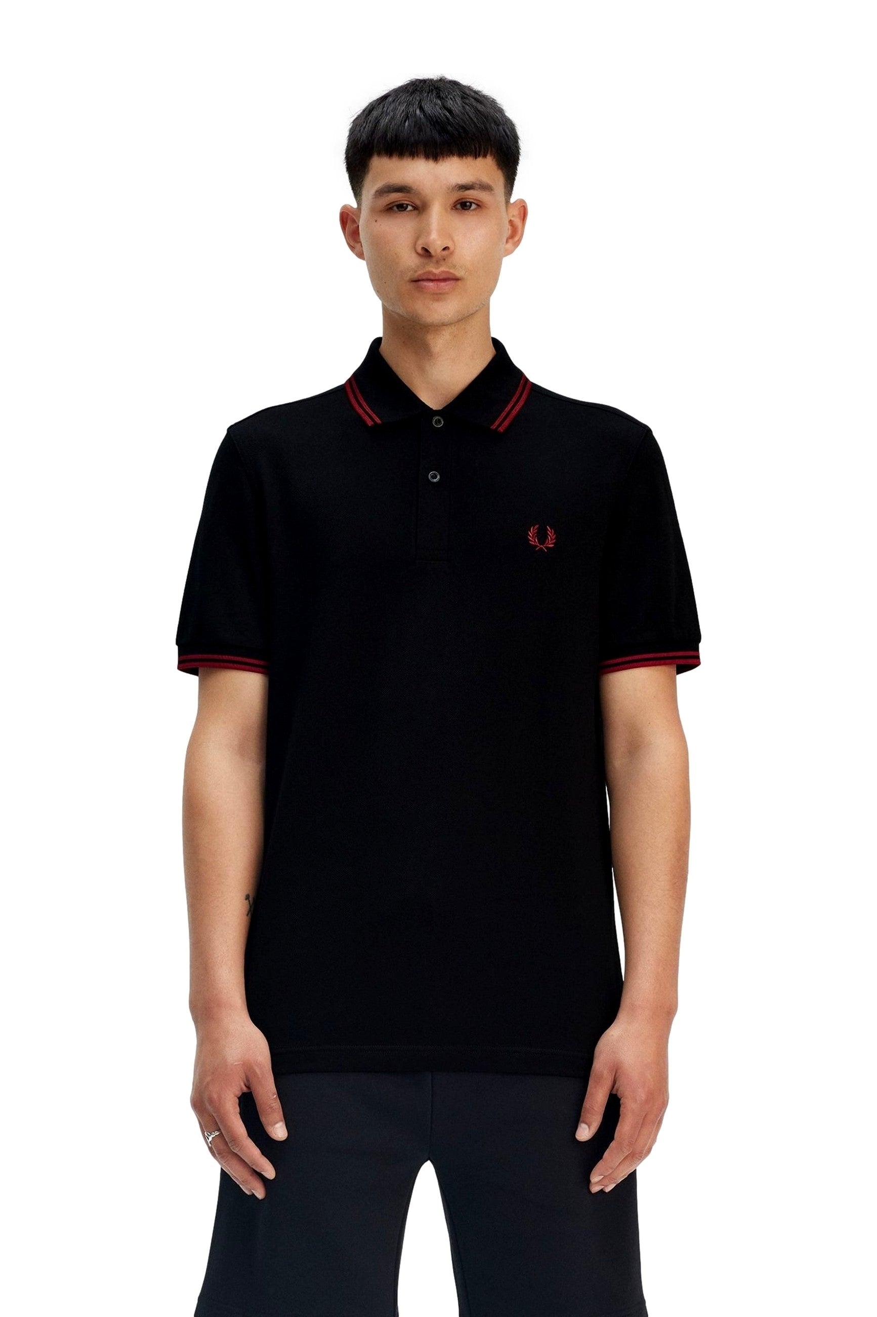 POLO FRED PERRY NEGRO/ROJO TWIN TIPPED SHIRT