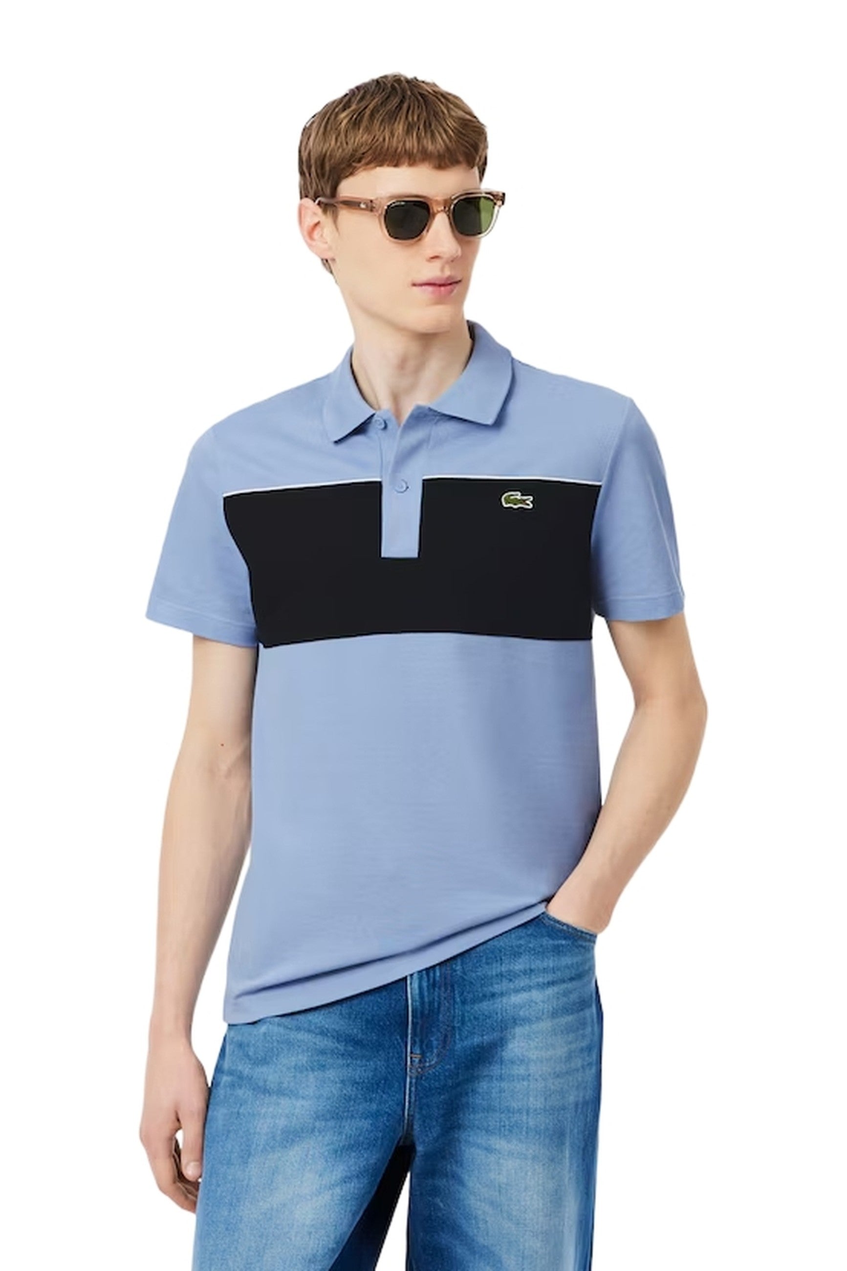 POLO LACOSTE AZUL REGULAR FIT COLOUR BLOCK SHIRT